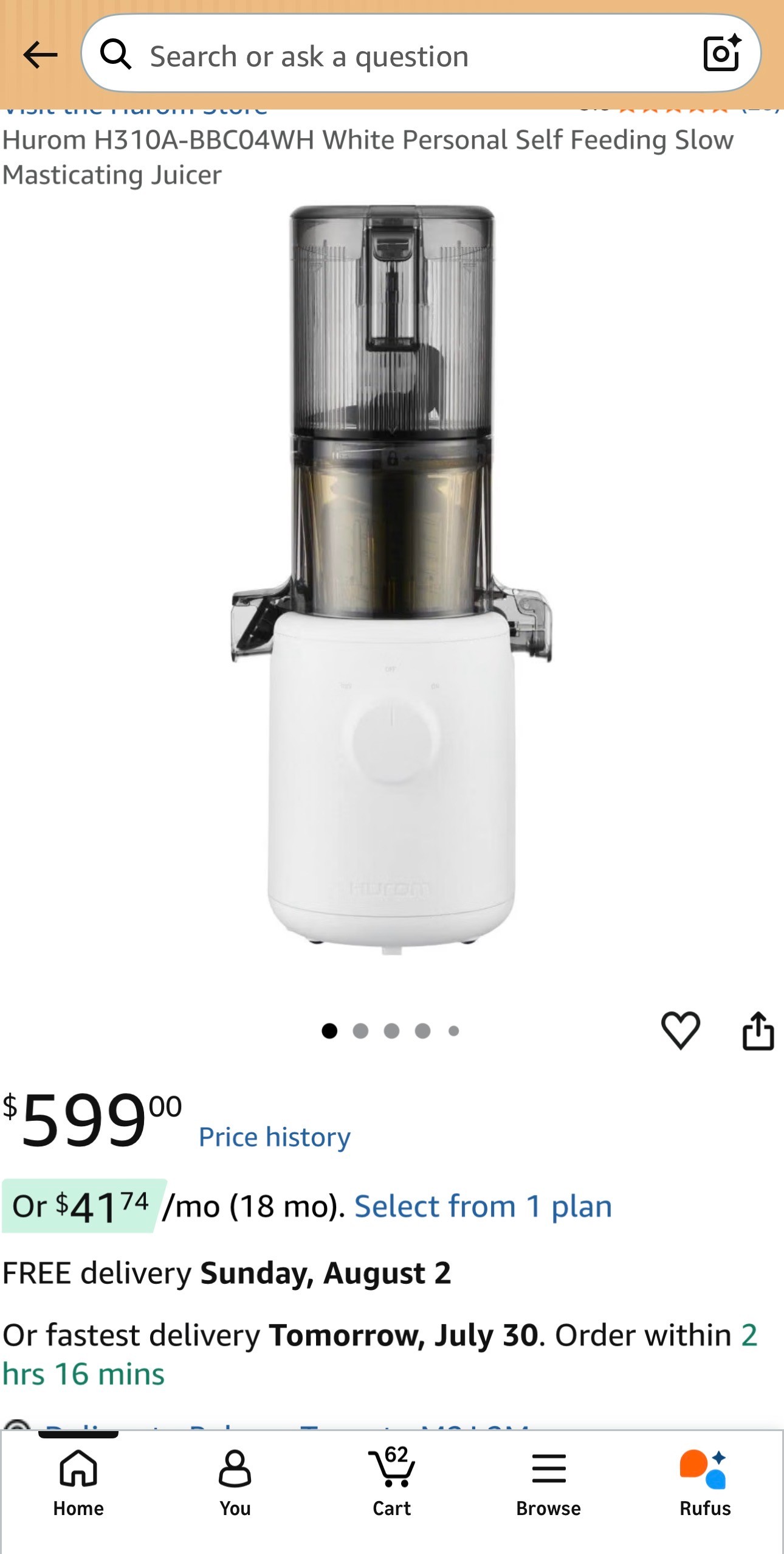 Slow Masticating Juicer Personal Self Feeding H310A-BBC04WH