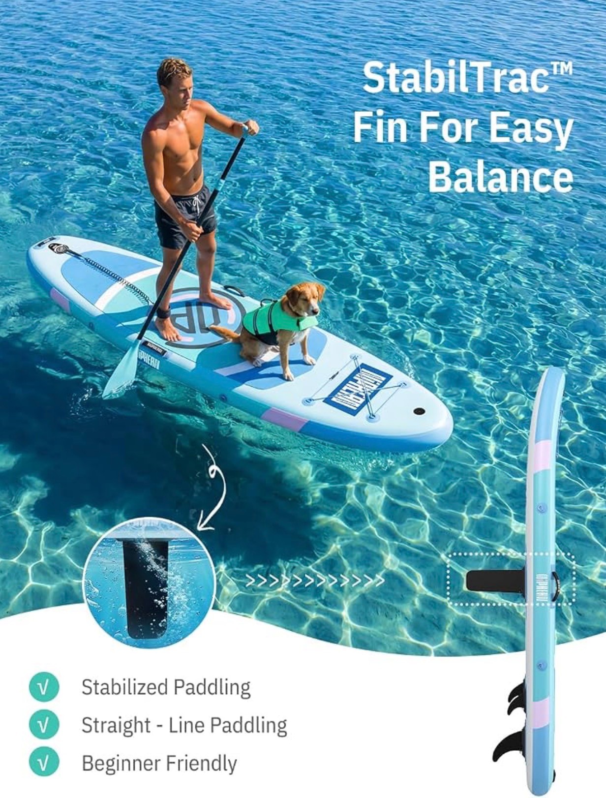 (Ultra-Light) Inflatable Paddle Board 10'x33"6'' StabilTrac Fin