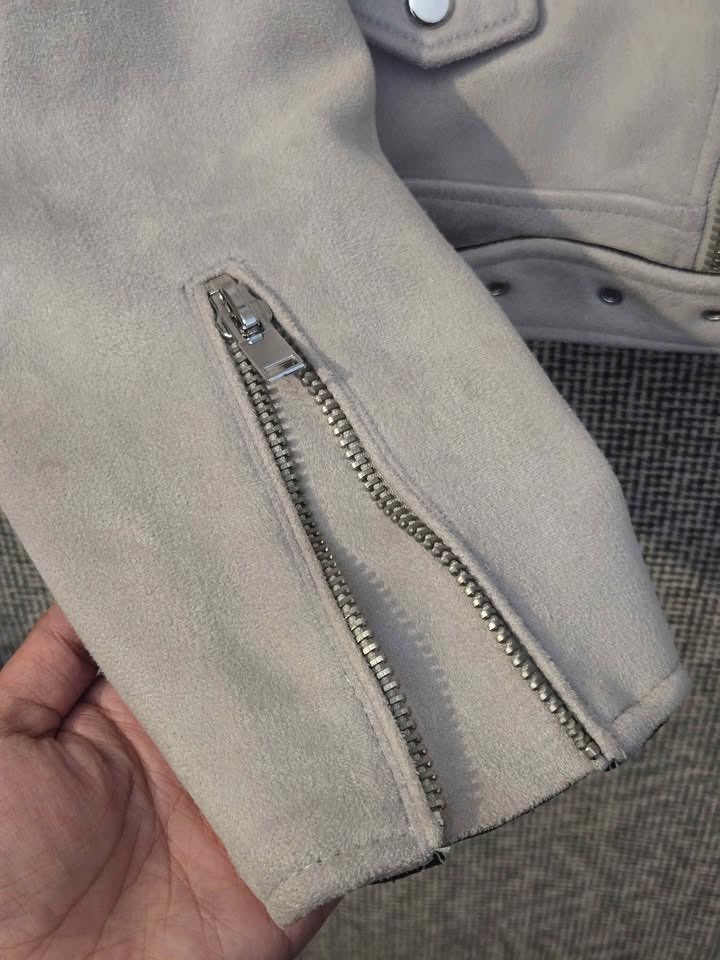 FAUX SUEDE BIKER MOTO JACKET WOMENS MEDIUM IN GREY COLOURWAY - photo 5