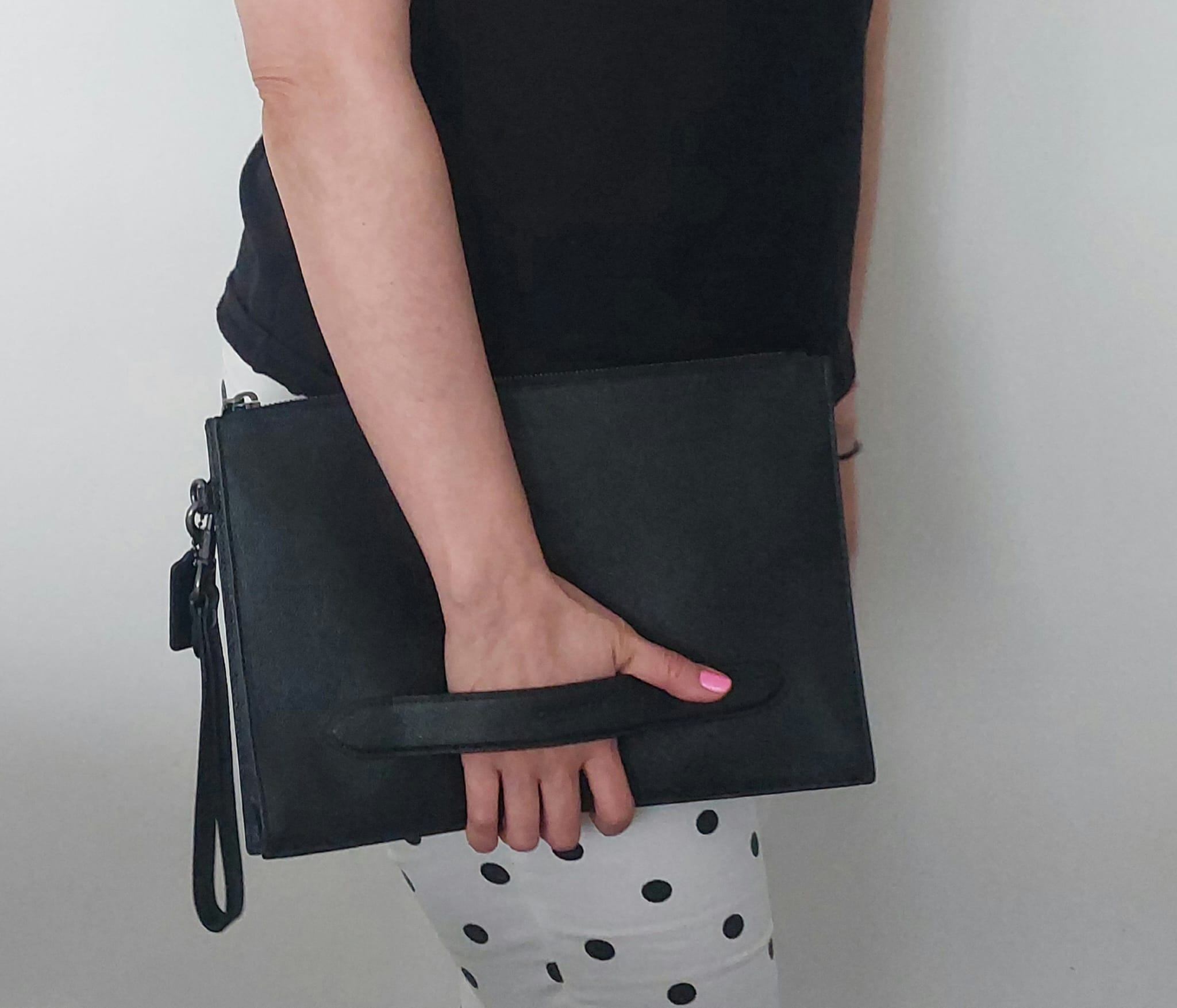 NWT Coach Black Crossgrain Leather Structured Pouch Organizer
