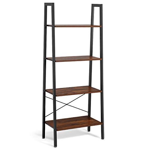 Giantex 4-Tier Ladder Shelf, Rustic Brown - Like New - photo 4
