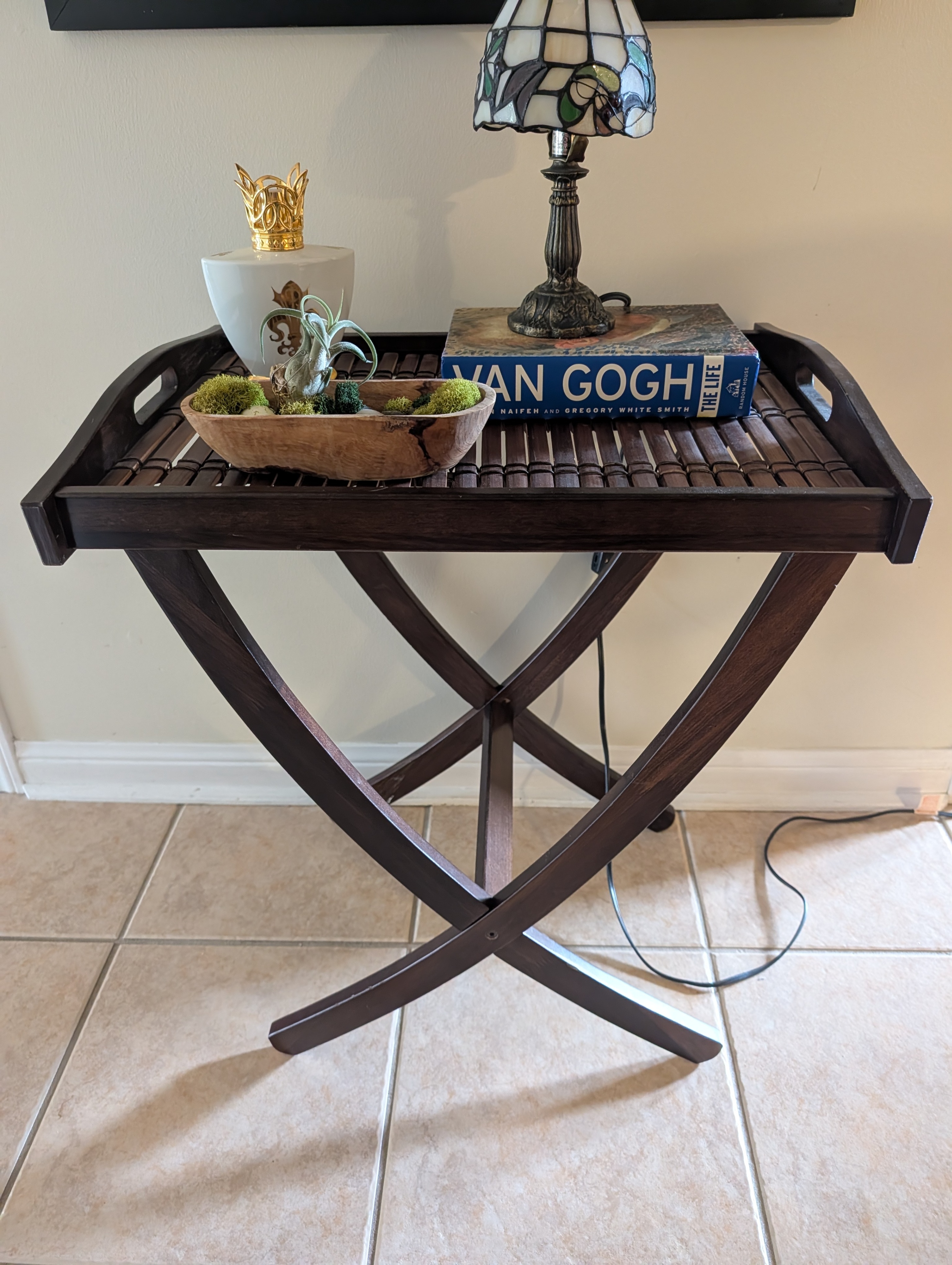 Wooden Folding Slatted Side Table - photo 2
