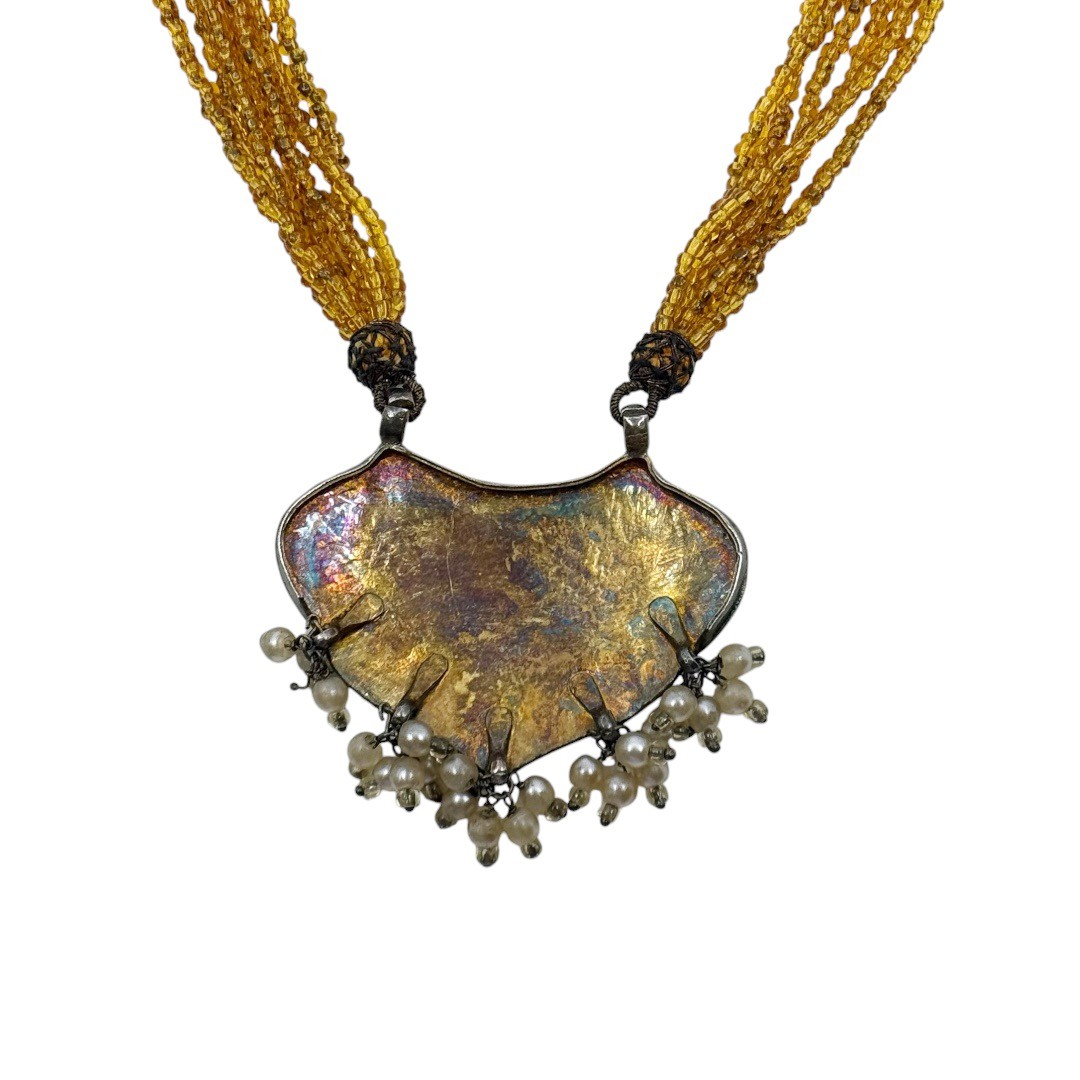 Indian 925 sterling silver pearl & enamel cord necklace - photo 3