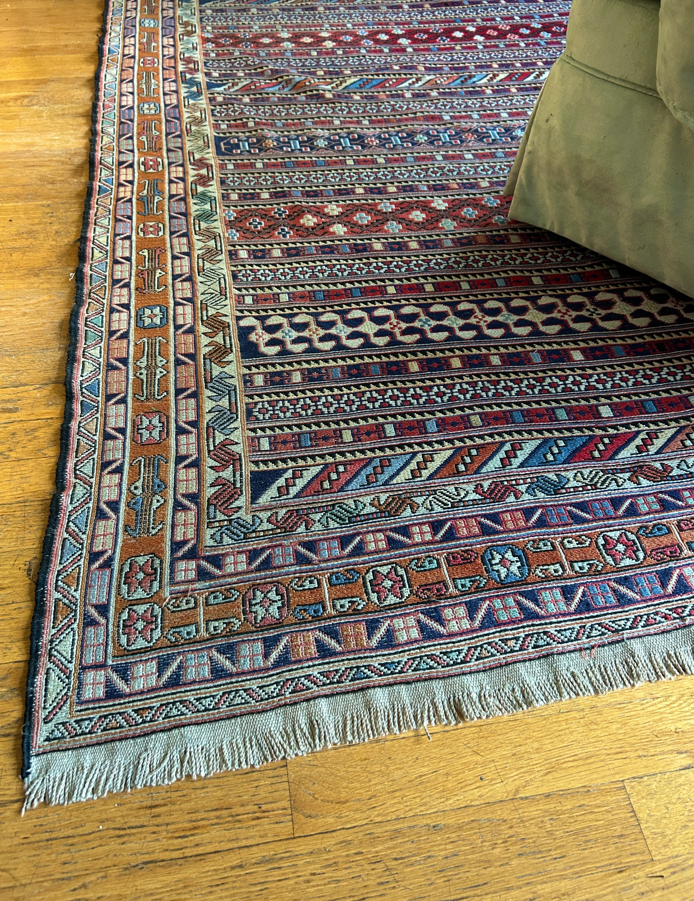 Vintage Handwoven Geometric Wool Rug – 9.5' × 6' - photo 3