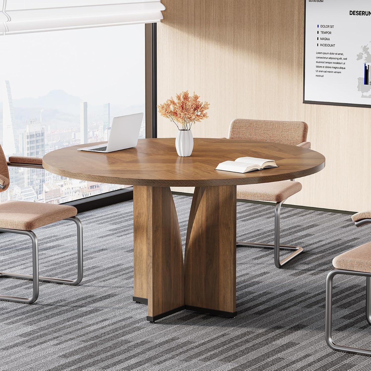 Tribesigns 39" Round Conference Table – Brown - photo 2