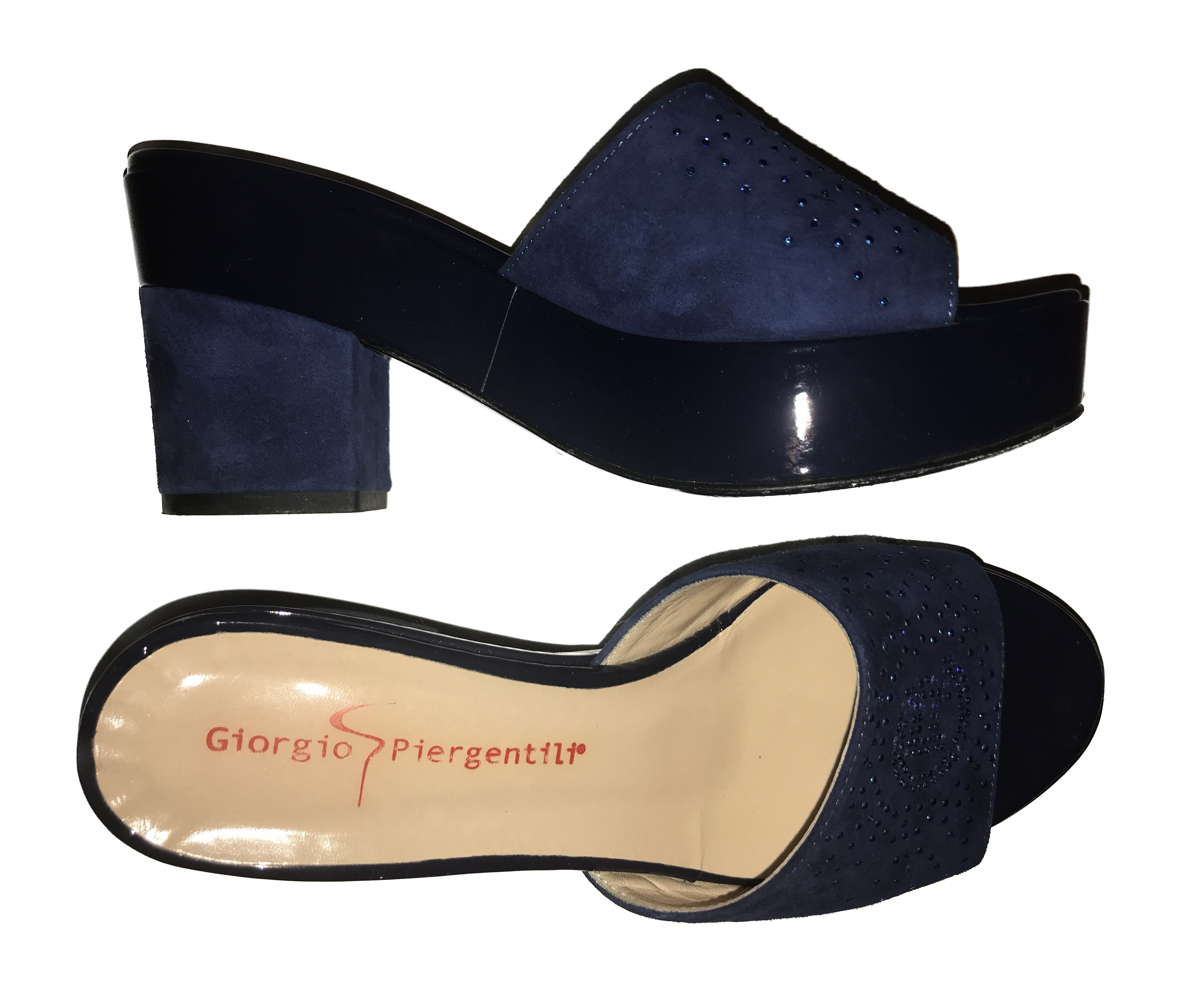 Giorgio Piergentili Navy Blue Platform Mules