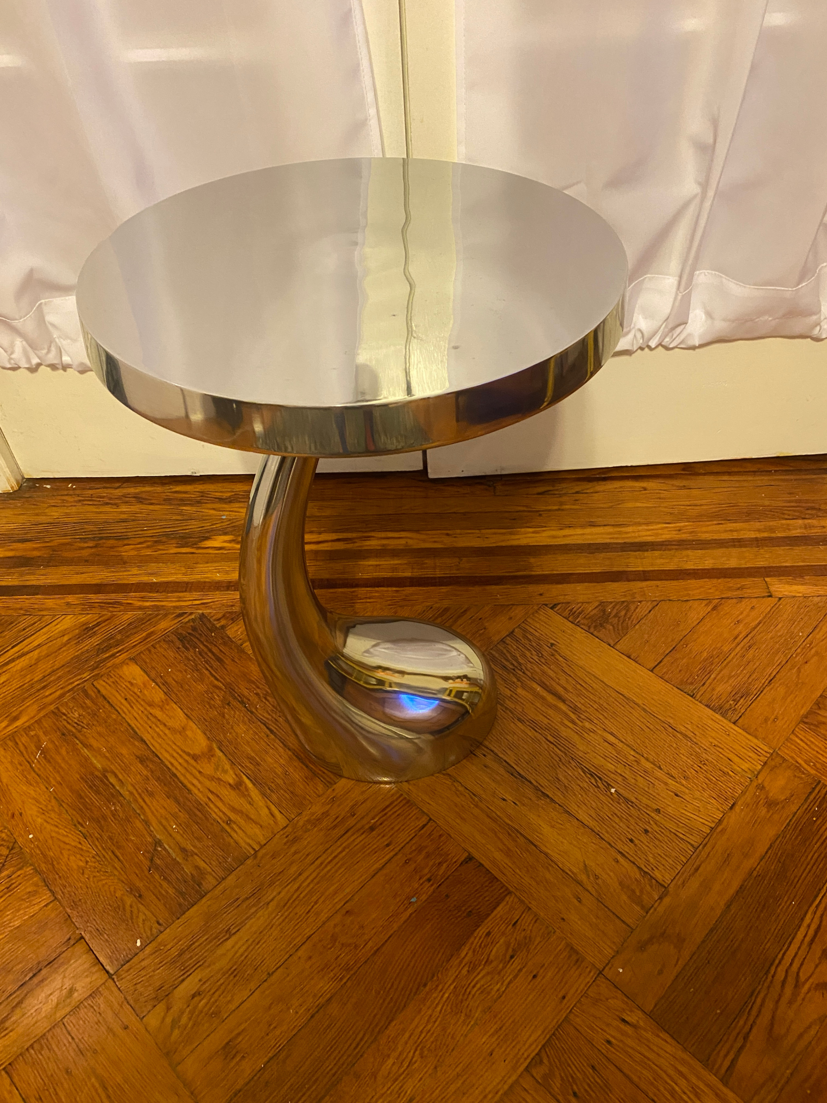HomeRoots Buffed Aluminum Curve Side End Table