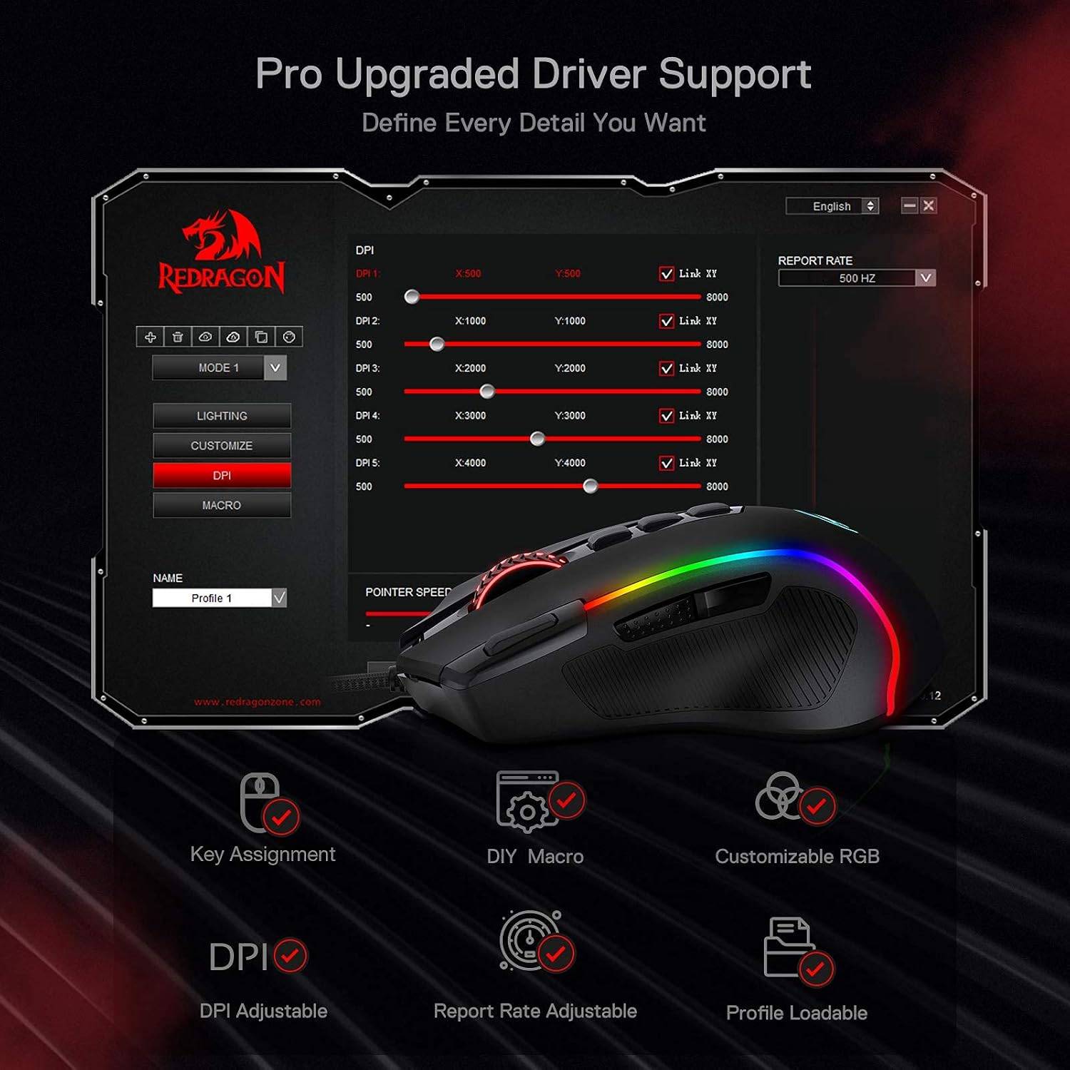 Redragon M612 Wired RGB Optical Gaming Mouse 8000 DPI Remapping - photo 5