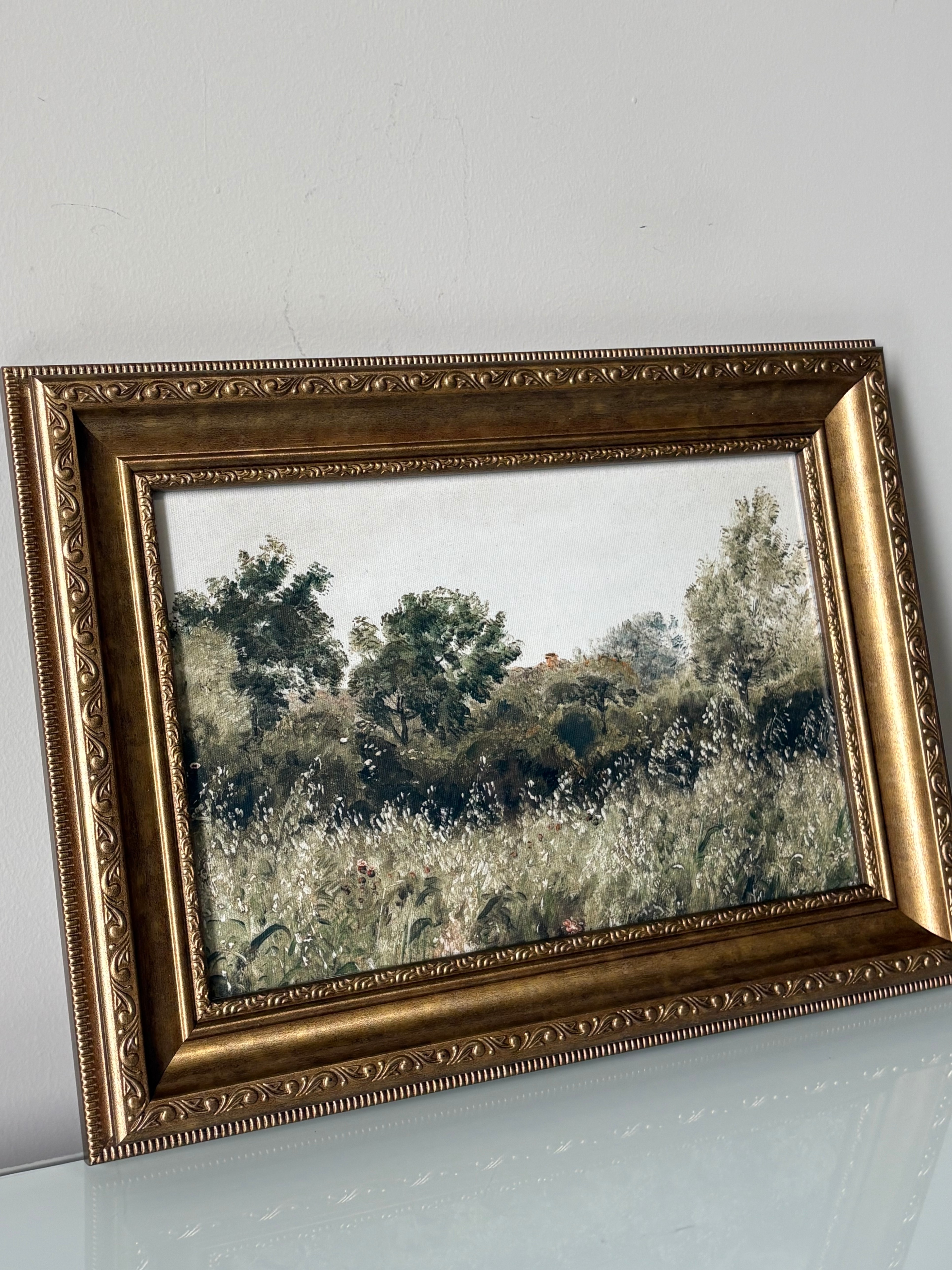 Vintage-Style Framed Meadow Landscape Wall Art