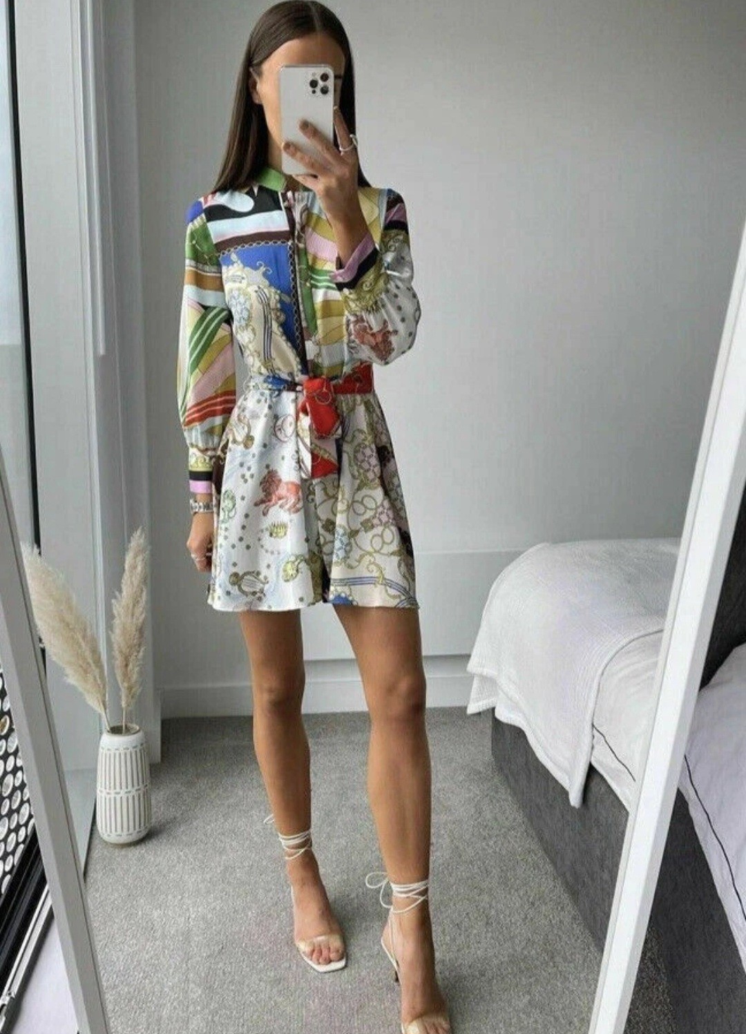 Zara Chain Print Belted Shirt Dress