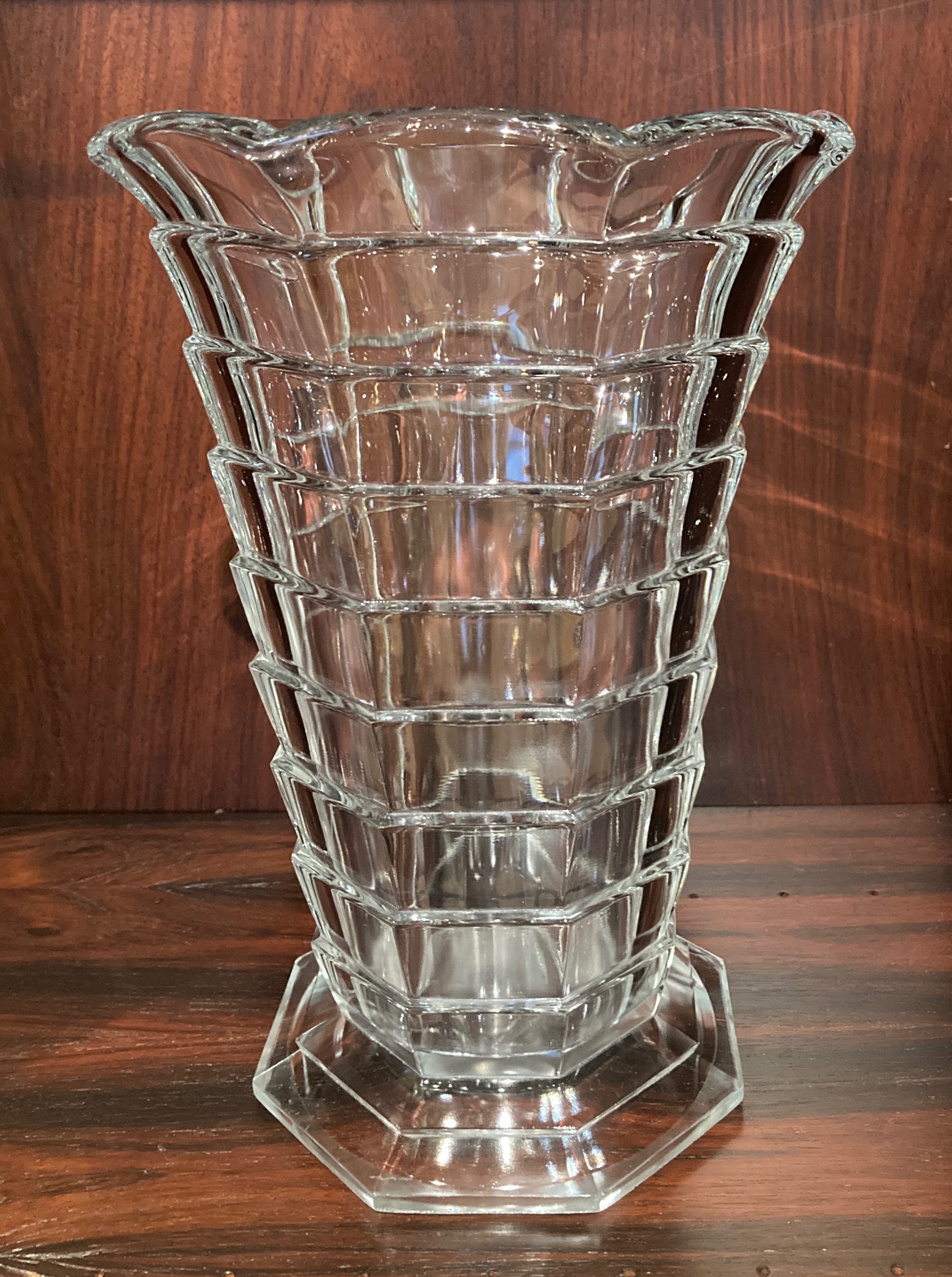 VTG Indiana Glass Tea Room 11" Large Vase Crystal Clear Art Deco - photo 5