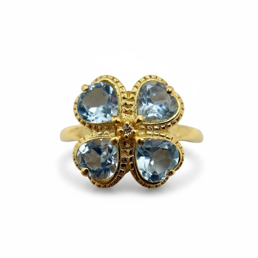 Gold Vermeil 925 sterling silver Blue Topaz clover ring