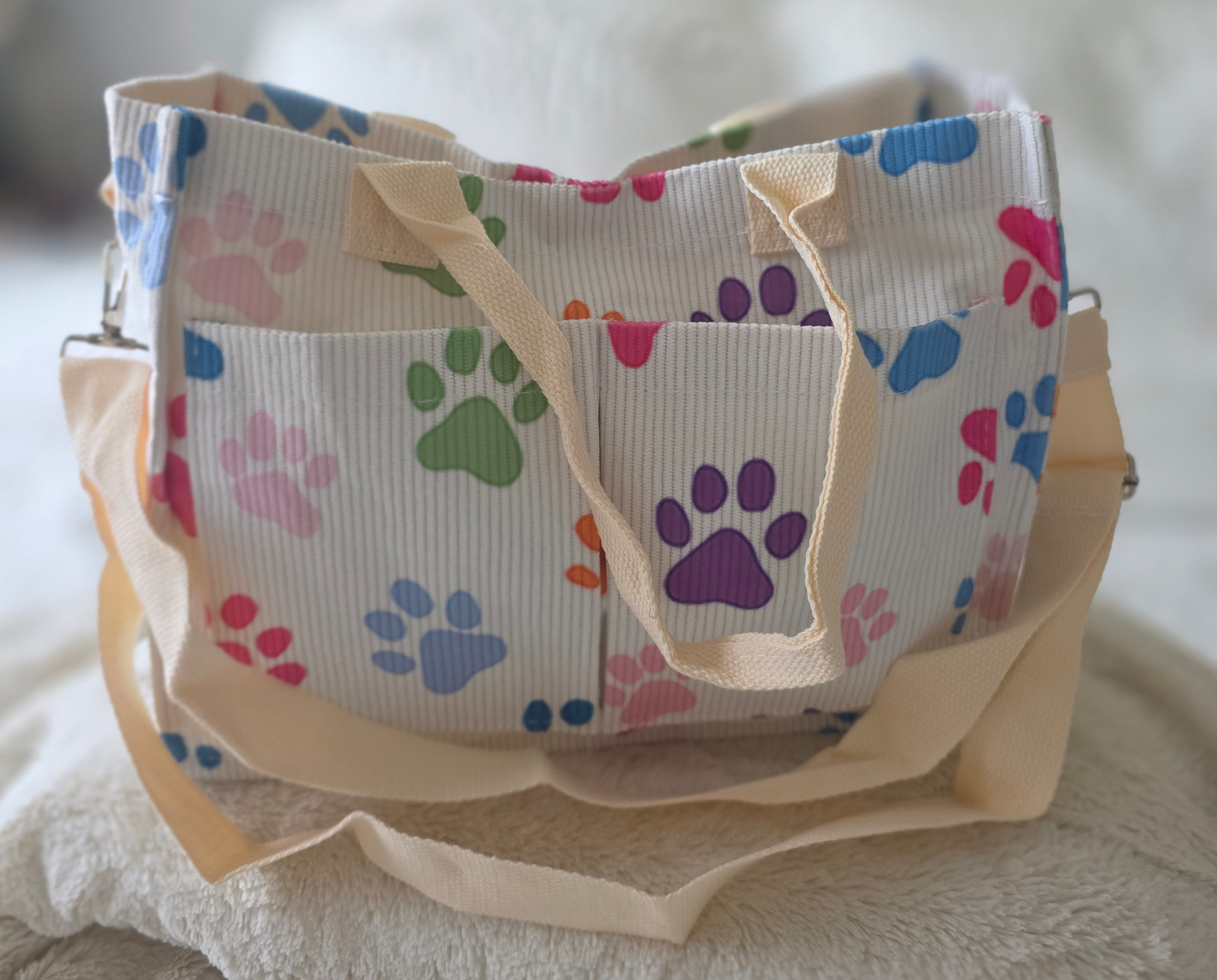 Ladies-Medium-Summer-Colorful "Paw Print" Corduroy Tote Bag