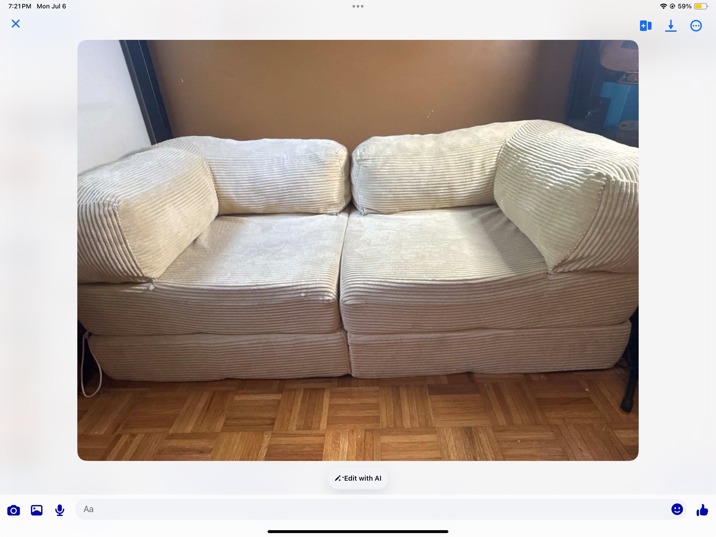 2-Seater Corduroy Loveseat with Upholstered Cushion- Light Beige