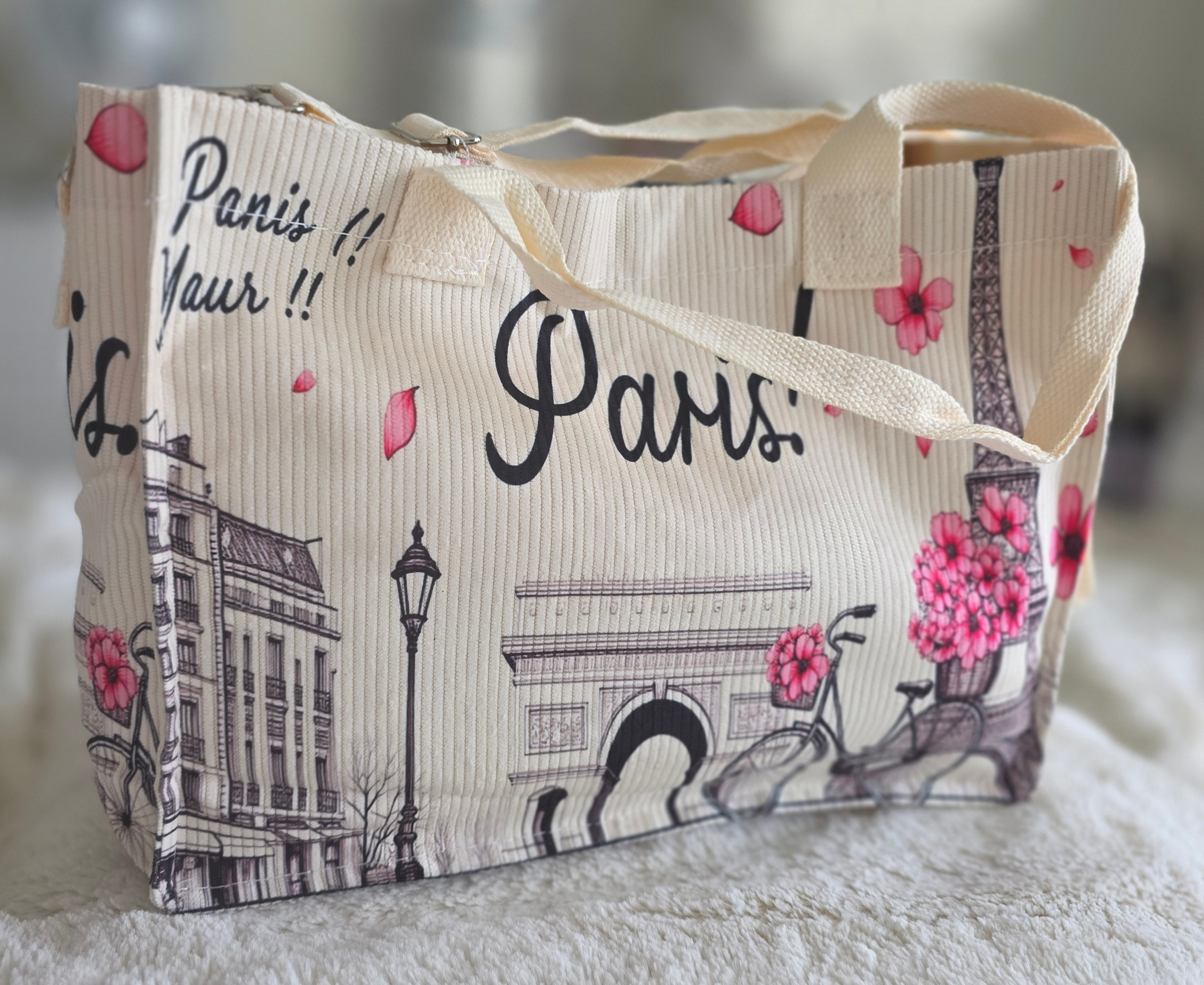 Ladies-Summer Style "Paris Scenery" Themed-Corduroy-Tote Bag - photo 5