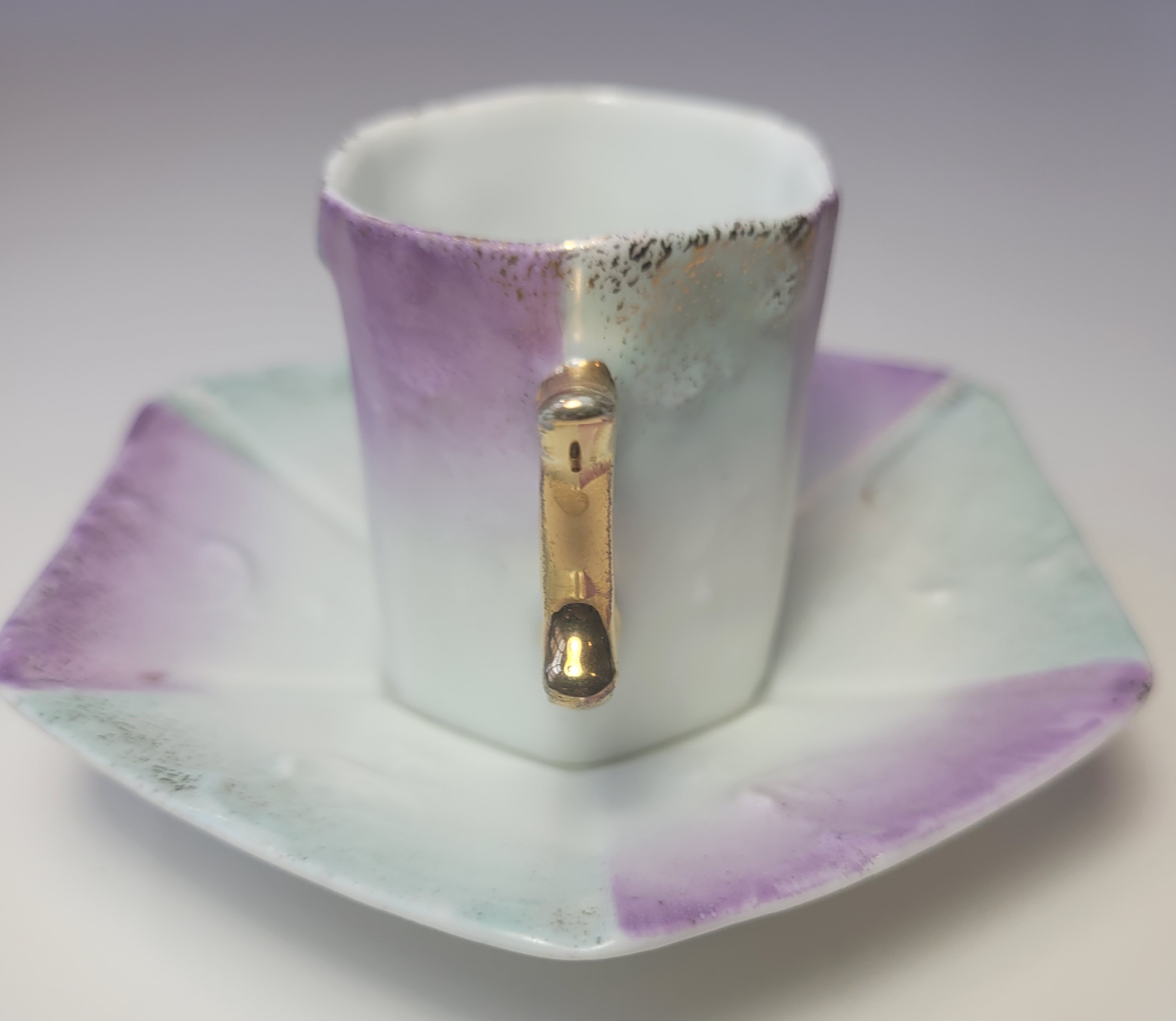 circa 1930 Japanese Hexagonal Lusterware Demitasse Cup Saucer