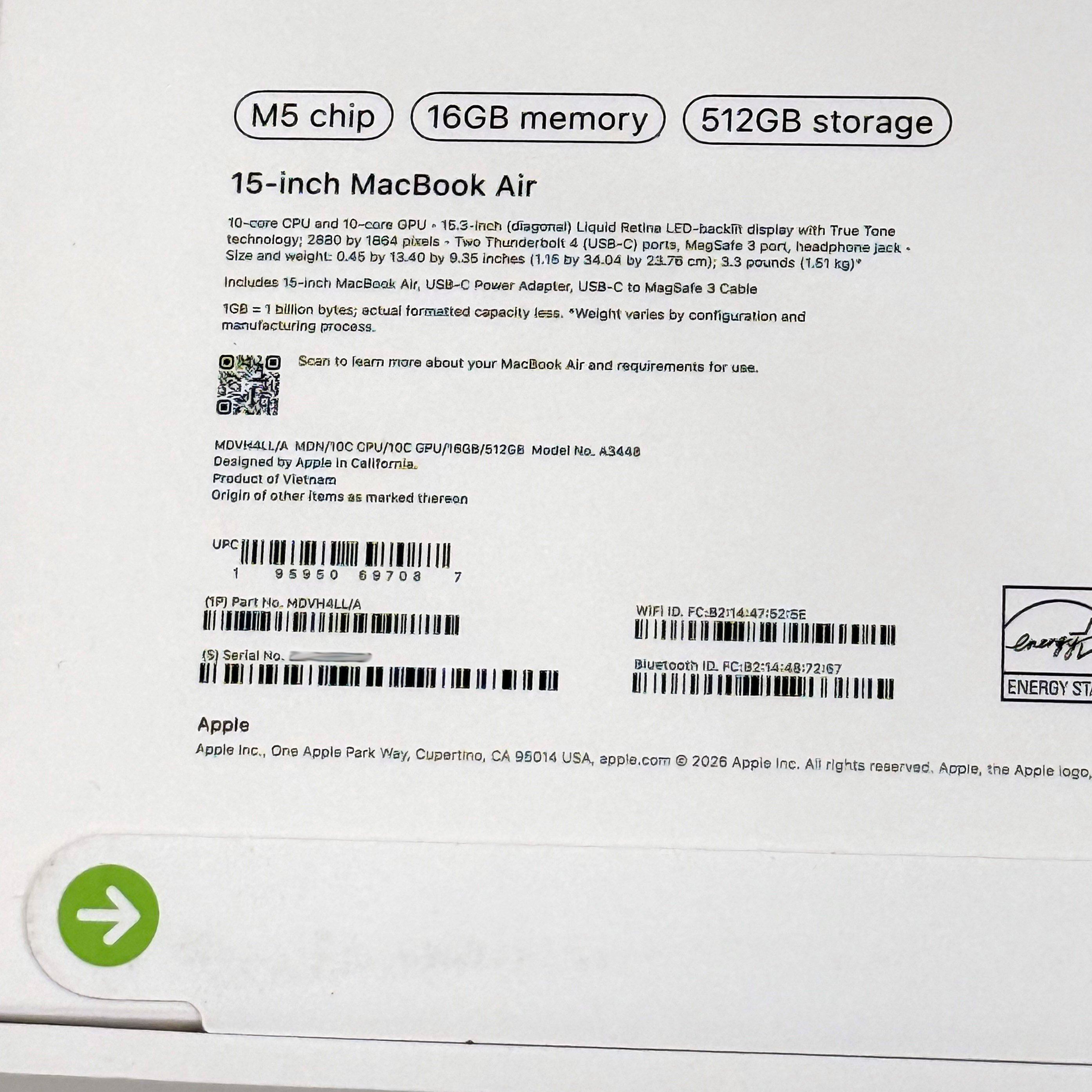 MacBook Air 15" M5, 16/512 GB, Midnight, Sealed, FIRM PRICE - photo 3