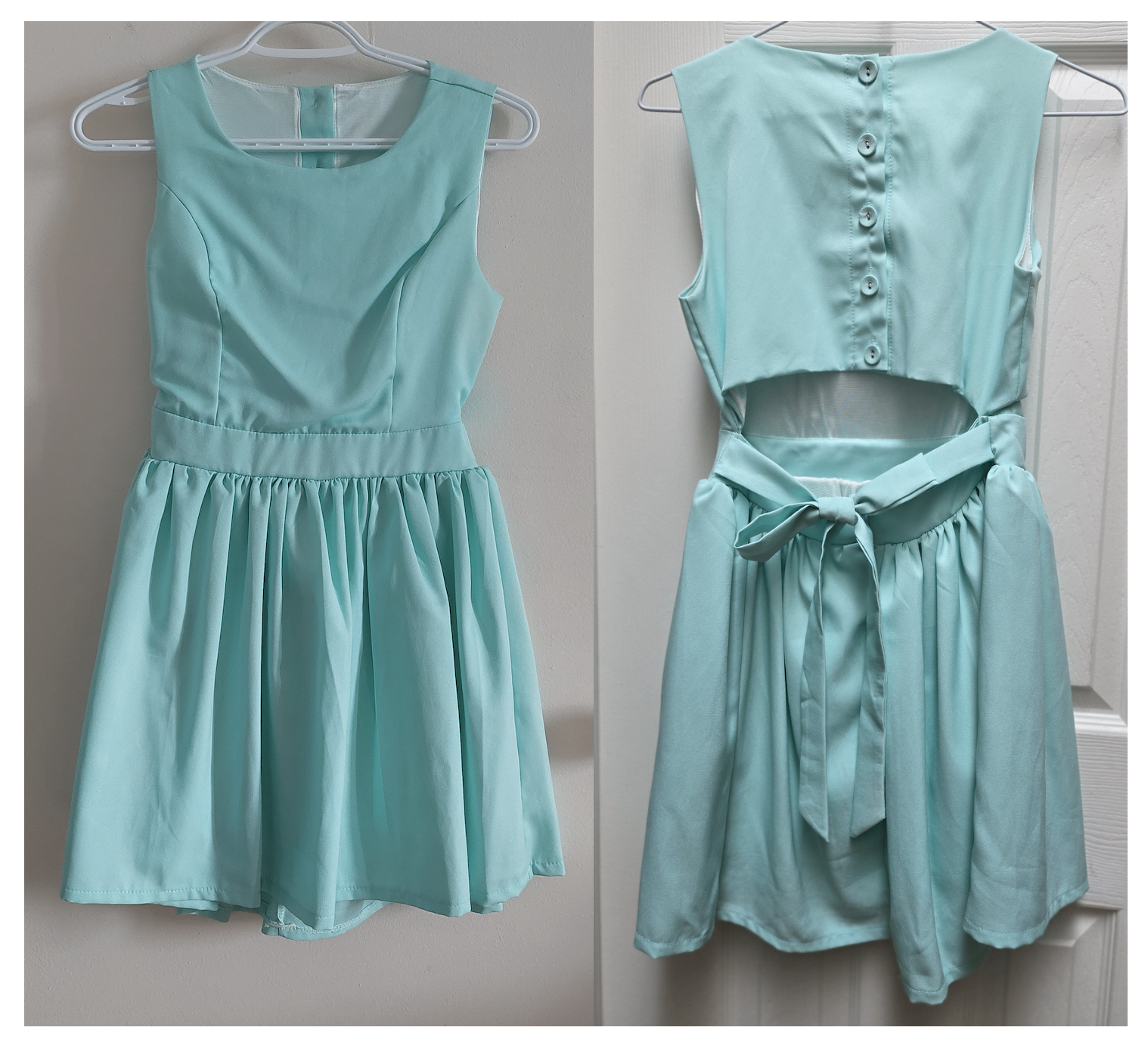 Cute Summer Mint Green Sleeveless Cutout Dress with Buttons