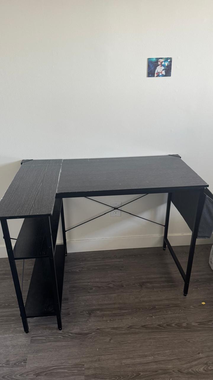 Black L-Shaped Desk with Shelves - photo 3
