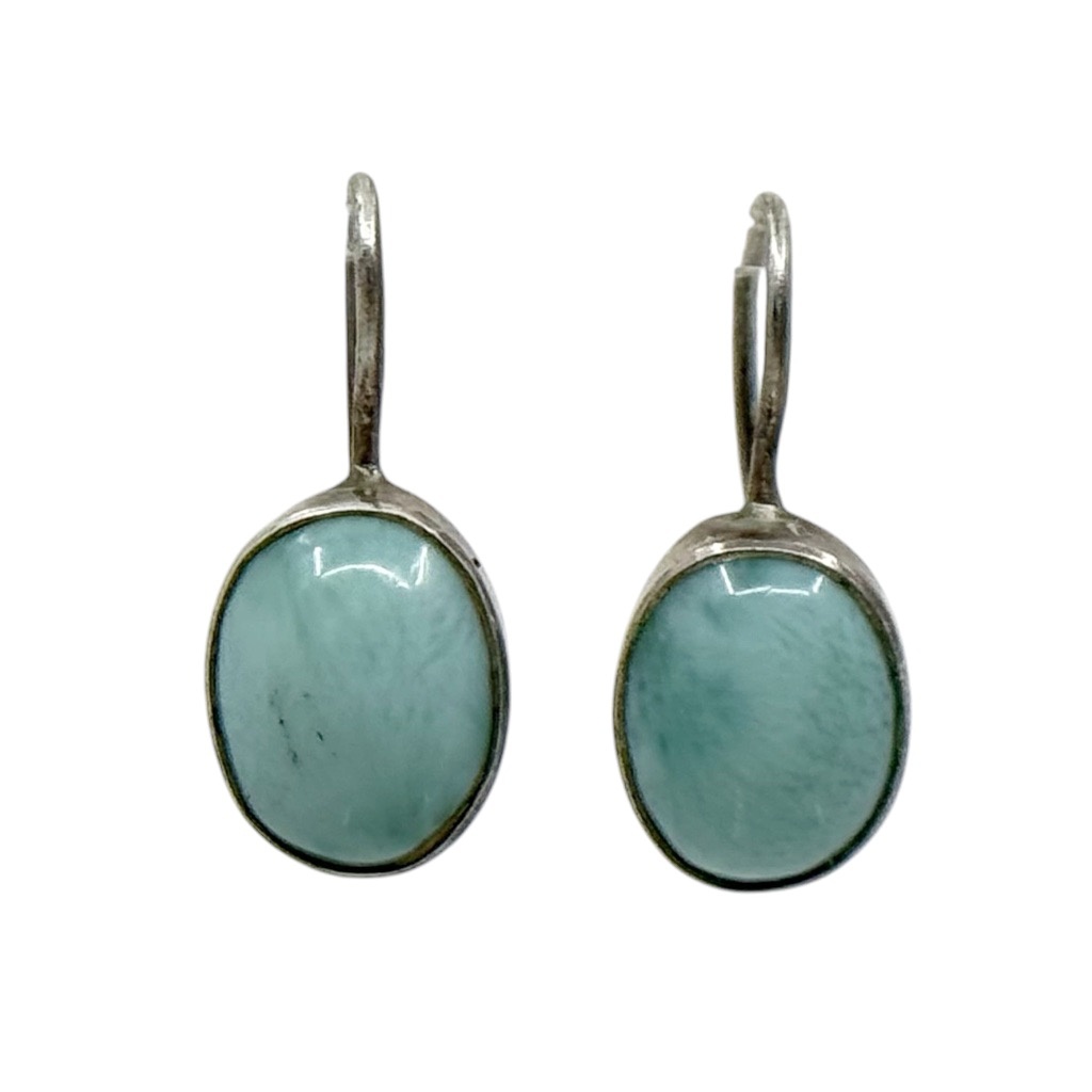 sterling silver Larimar cabochon earrings - GM1004