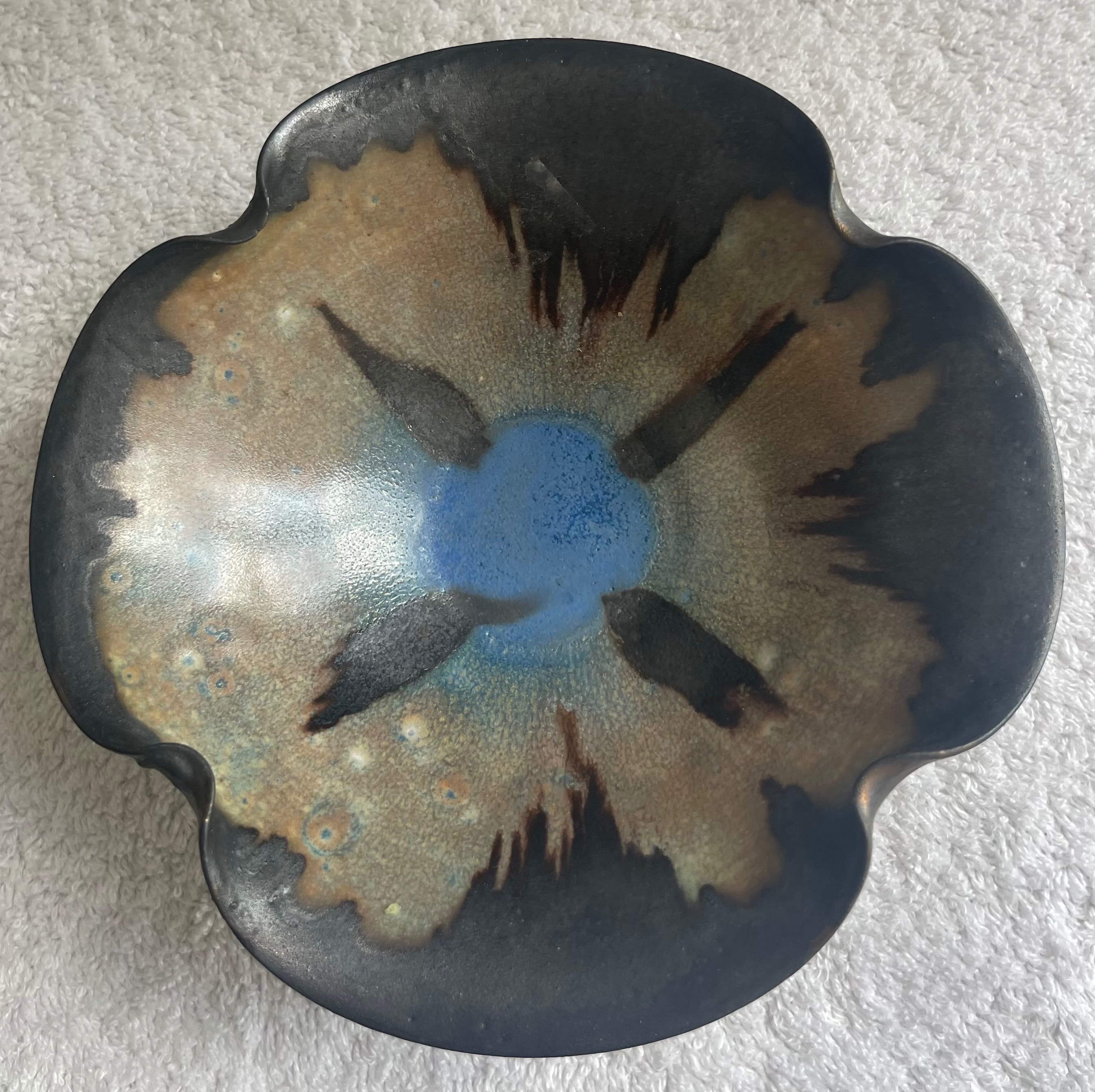 Vintage Studio Art Pottery Metallic Trinket Dish