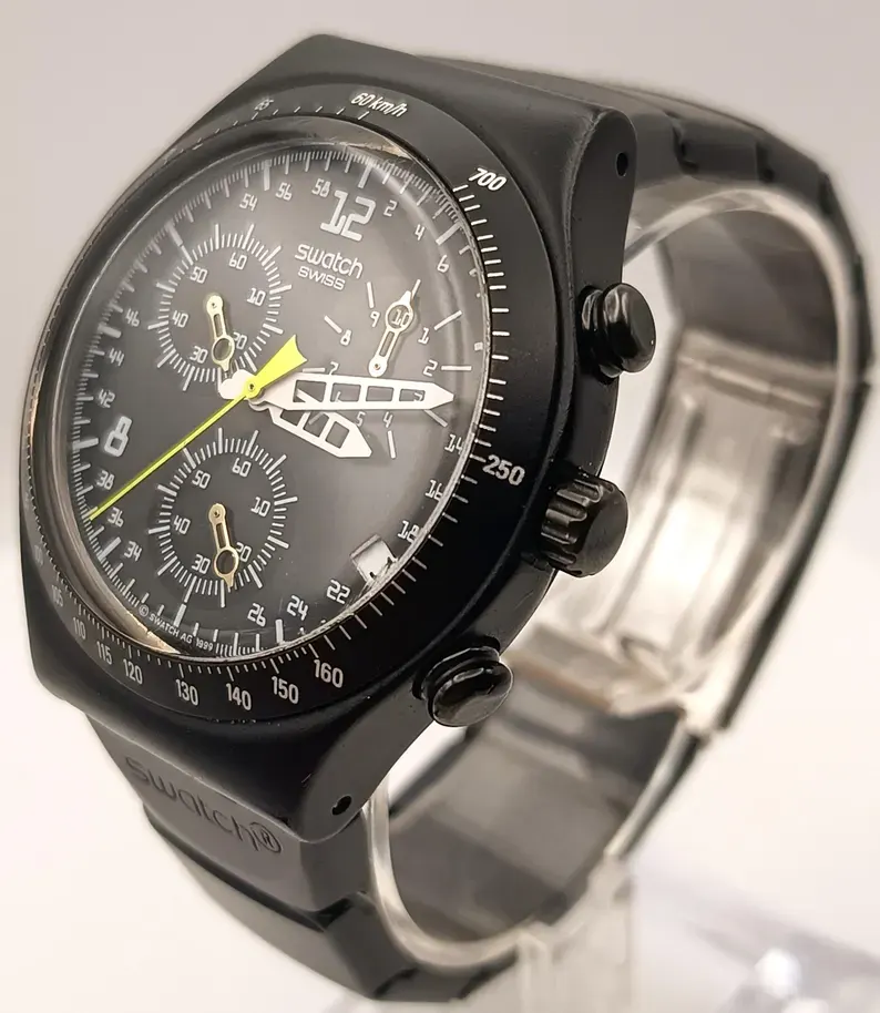 Vintage 1999 Swatch Irony Black Aluminum Chrono "Nowadays" Watch - photo 2