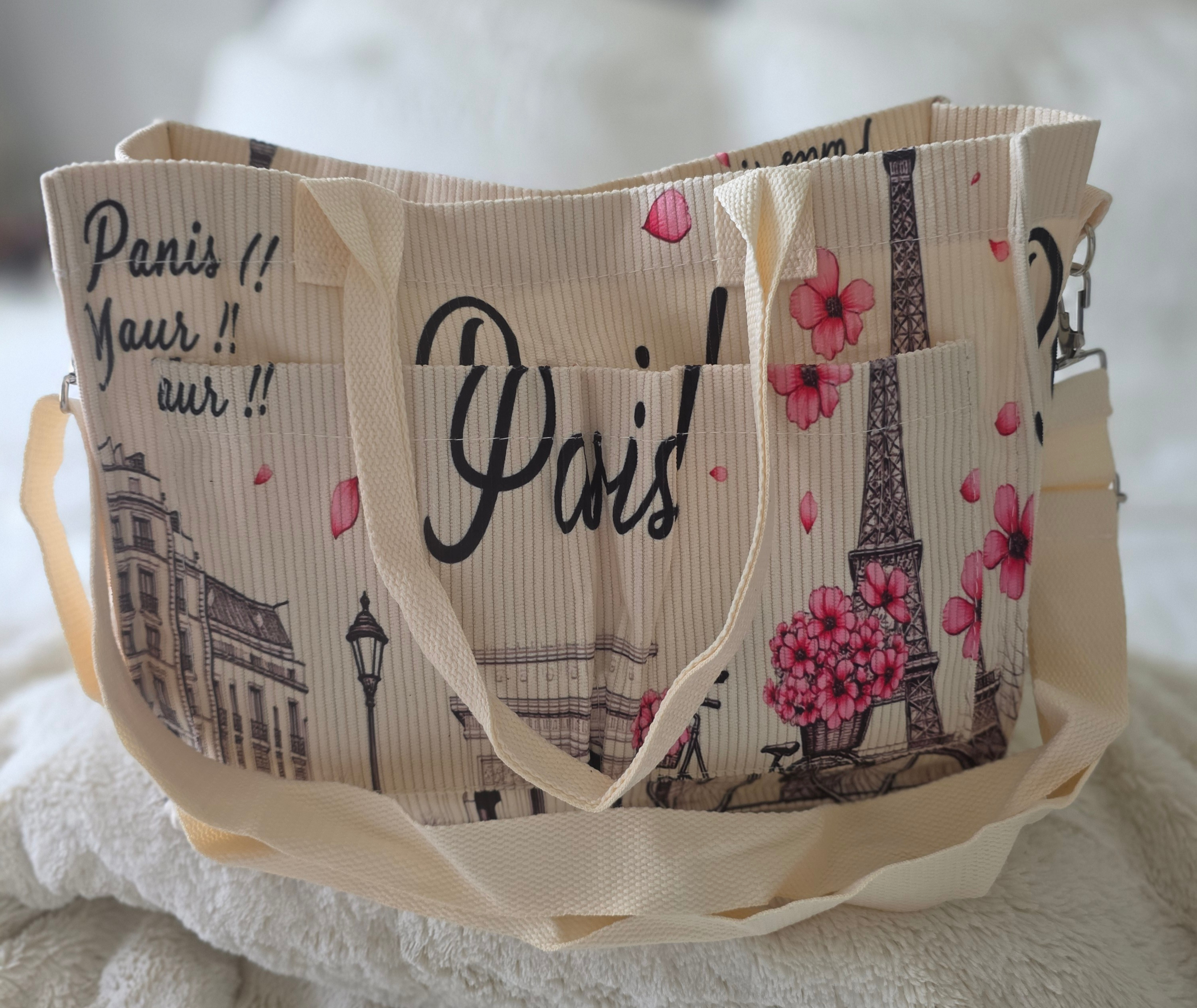 Ladies-Summer Style "Paris Scenery" Themed-Corduroy-Tote Bag - photo 2