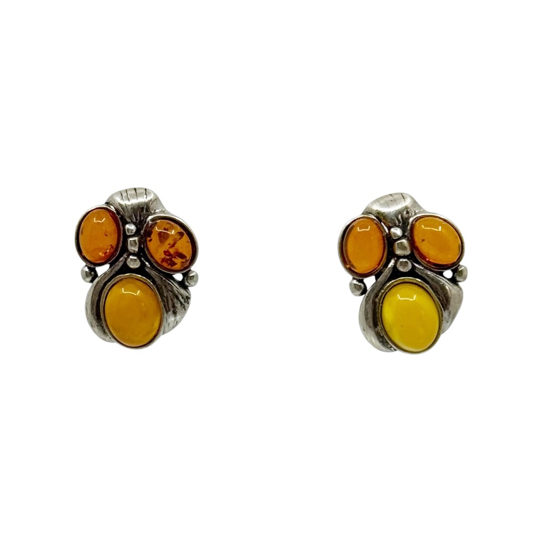 Vintage sterling silver baltic amber earrings - GM1237