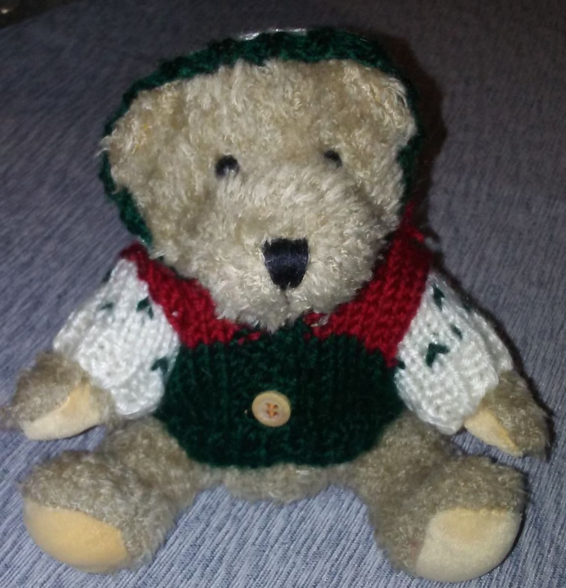 Teddy Bear Wearing a Green Sweater and Hat - 8 Inches