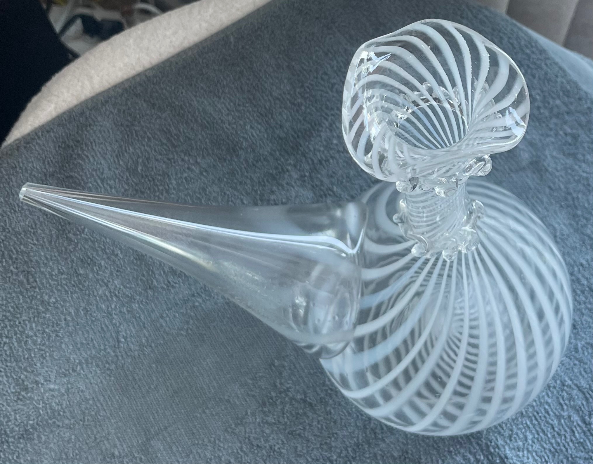 Antique Hand-Blown Glass Porron Wine Pitcher (Latticino Swirl) - photo 2