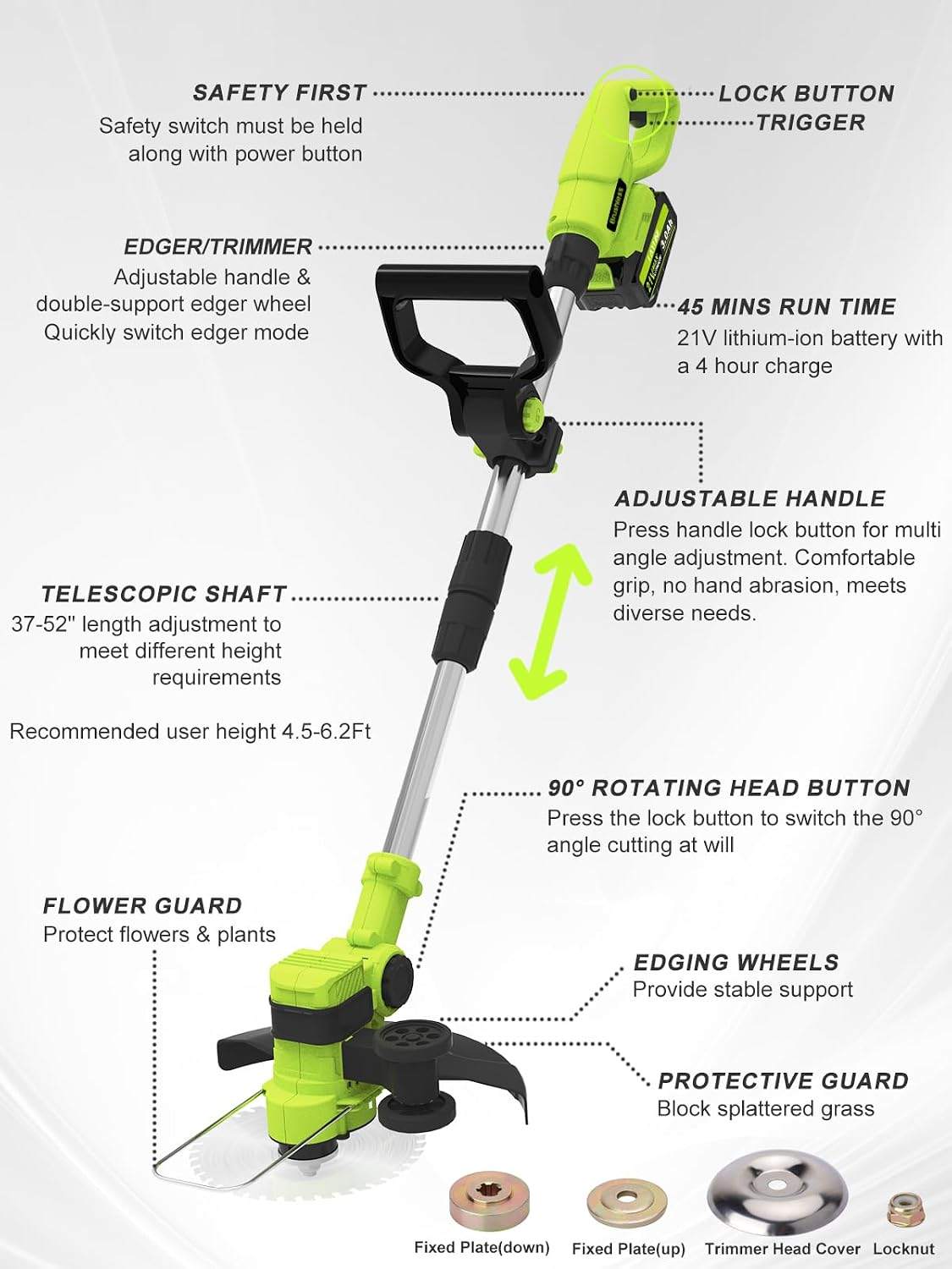 Brushless Weed Wacker Cordless, 21V Battery Powered Weed Eater - photo 3
