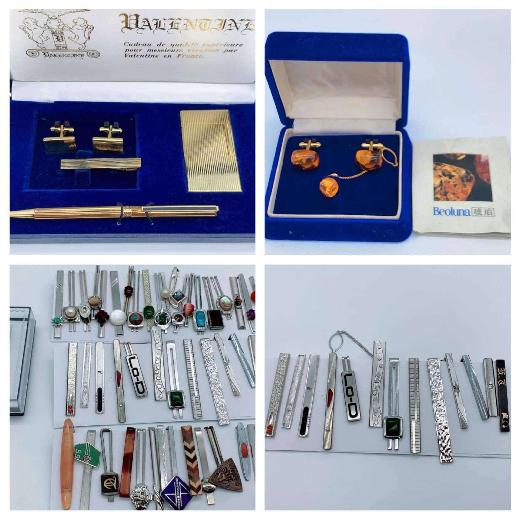 Valentine & Beoluna Cufflinks, Tie Clips & Lighter Set