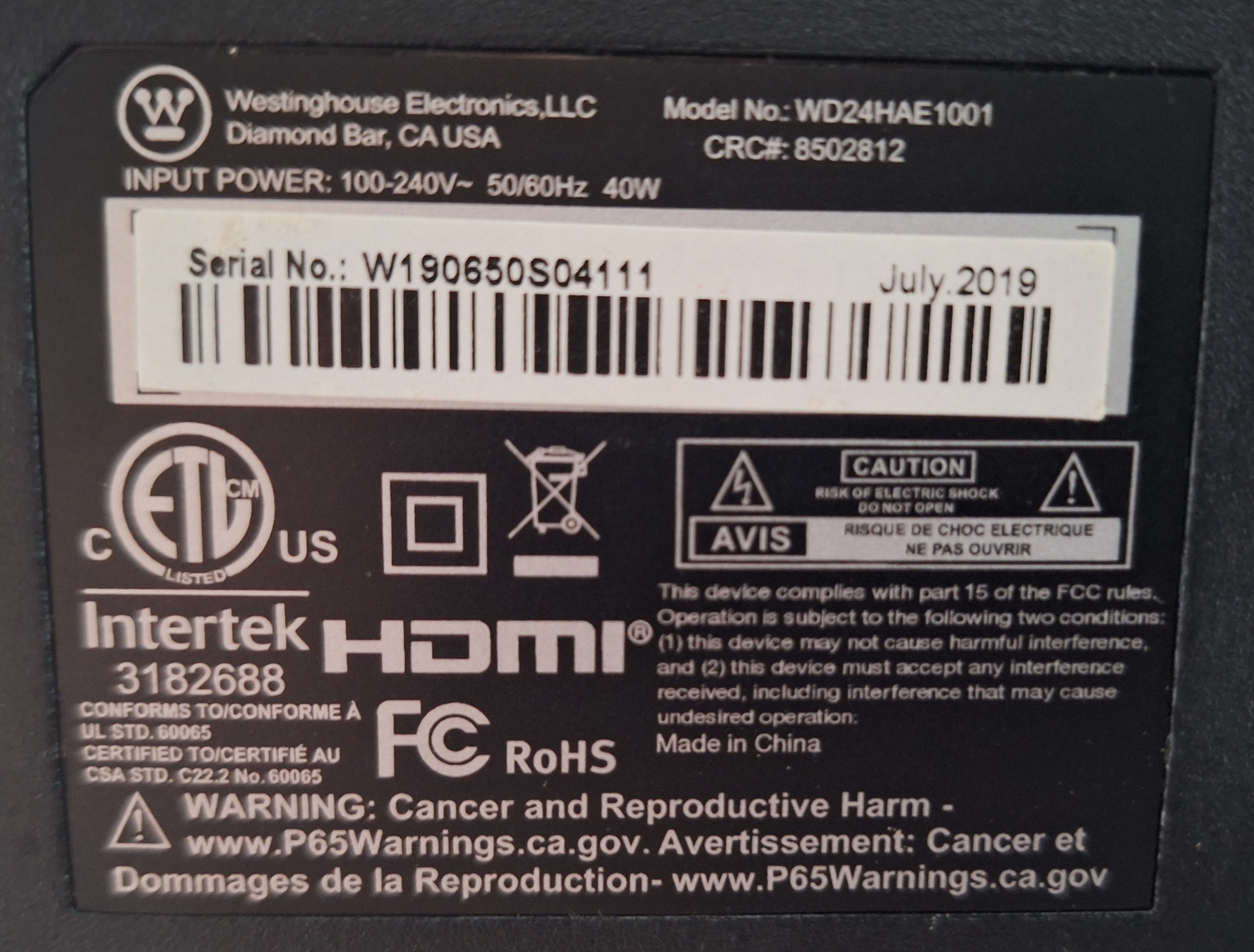 Westinghouse 24" LED TV - Model WD24HAE1001 - photo 4