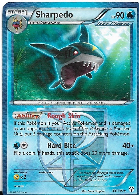 Pokemon Sharpedo 33/135 Plasma Storm Non-Holo LP