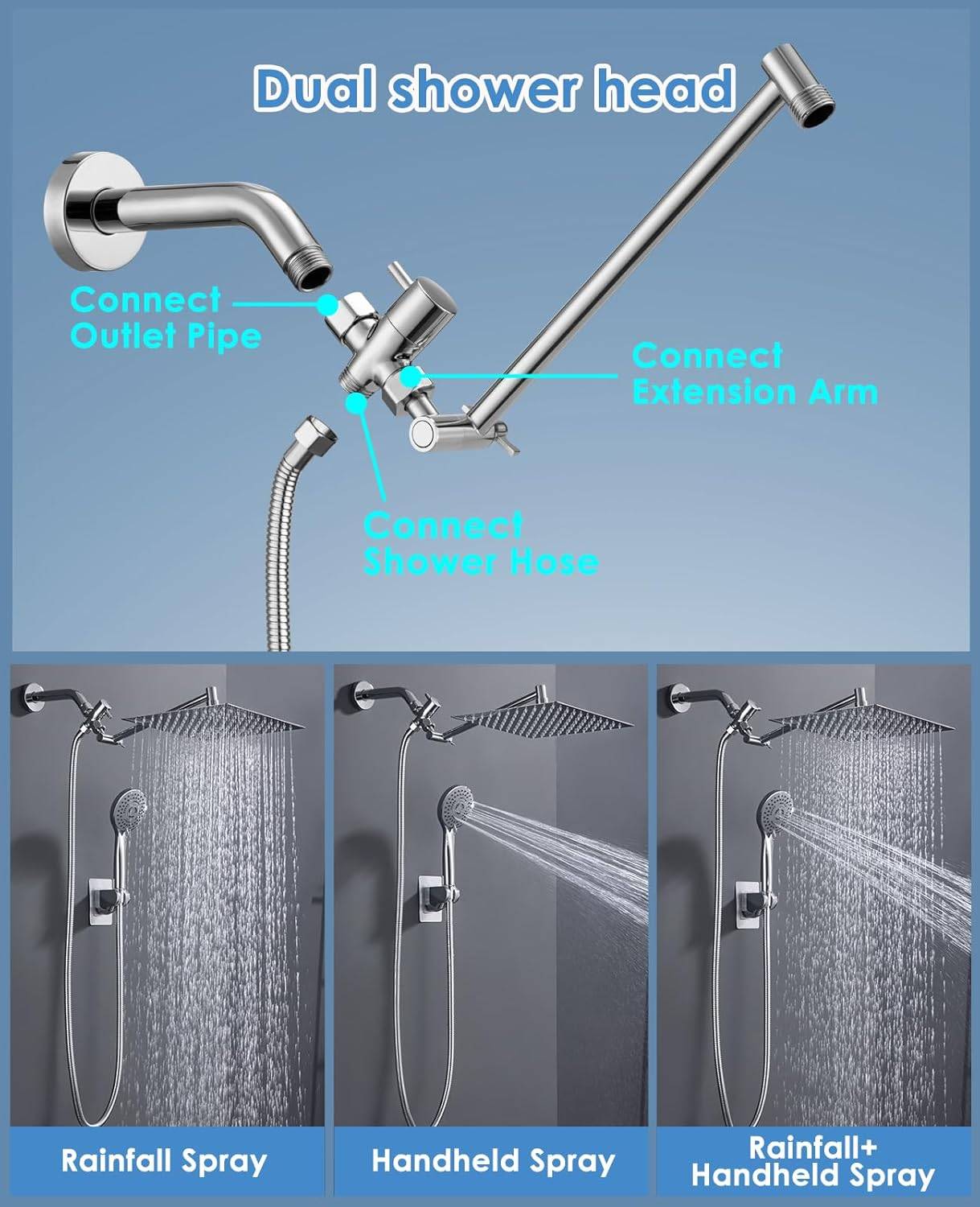 10-Inch Dual Shower Head with 5 Spray Modes - photo 4