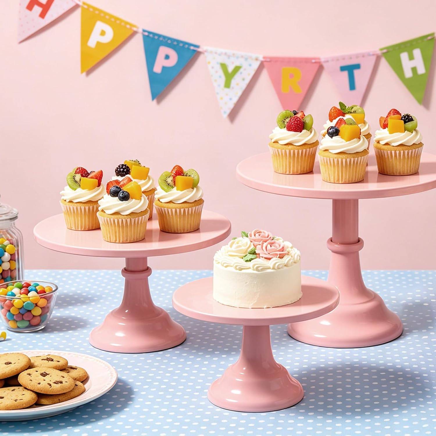 VIKKSAER 3 PCS Pink Cake Stand Set, 8/10/12 Inch - photo 2