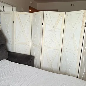 6-Panel Folding Room Divider - Rustic White Barn Door