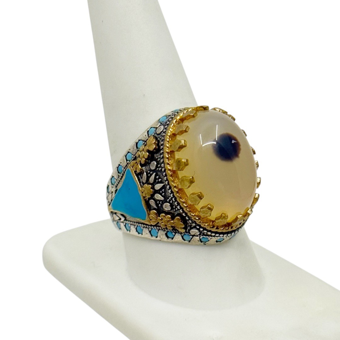 CG Turkish 925 sterling silver Agate enamel Ottoman style ring