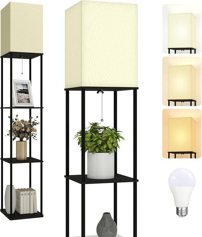 TABEVIO LED Floor Lamp with Shelves - Black, 3 Colour Temps - photo 3