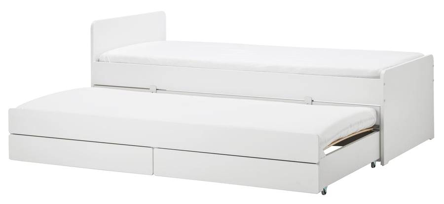 Moving Sale - White Twin Bed Frame with Pull-Out Bed and Storage