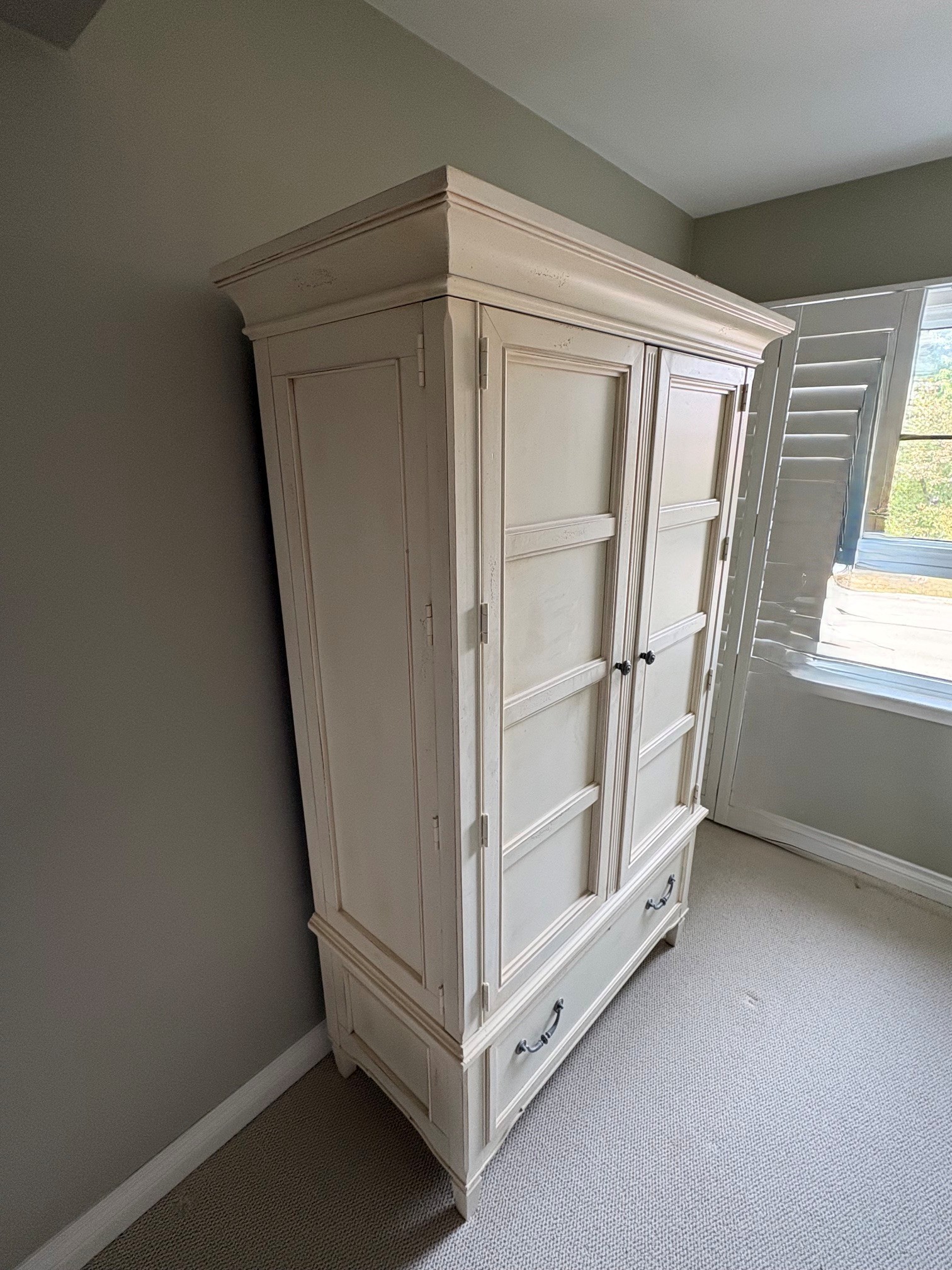 Cream Armoire with Drawer and Shelves