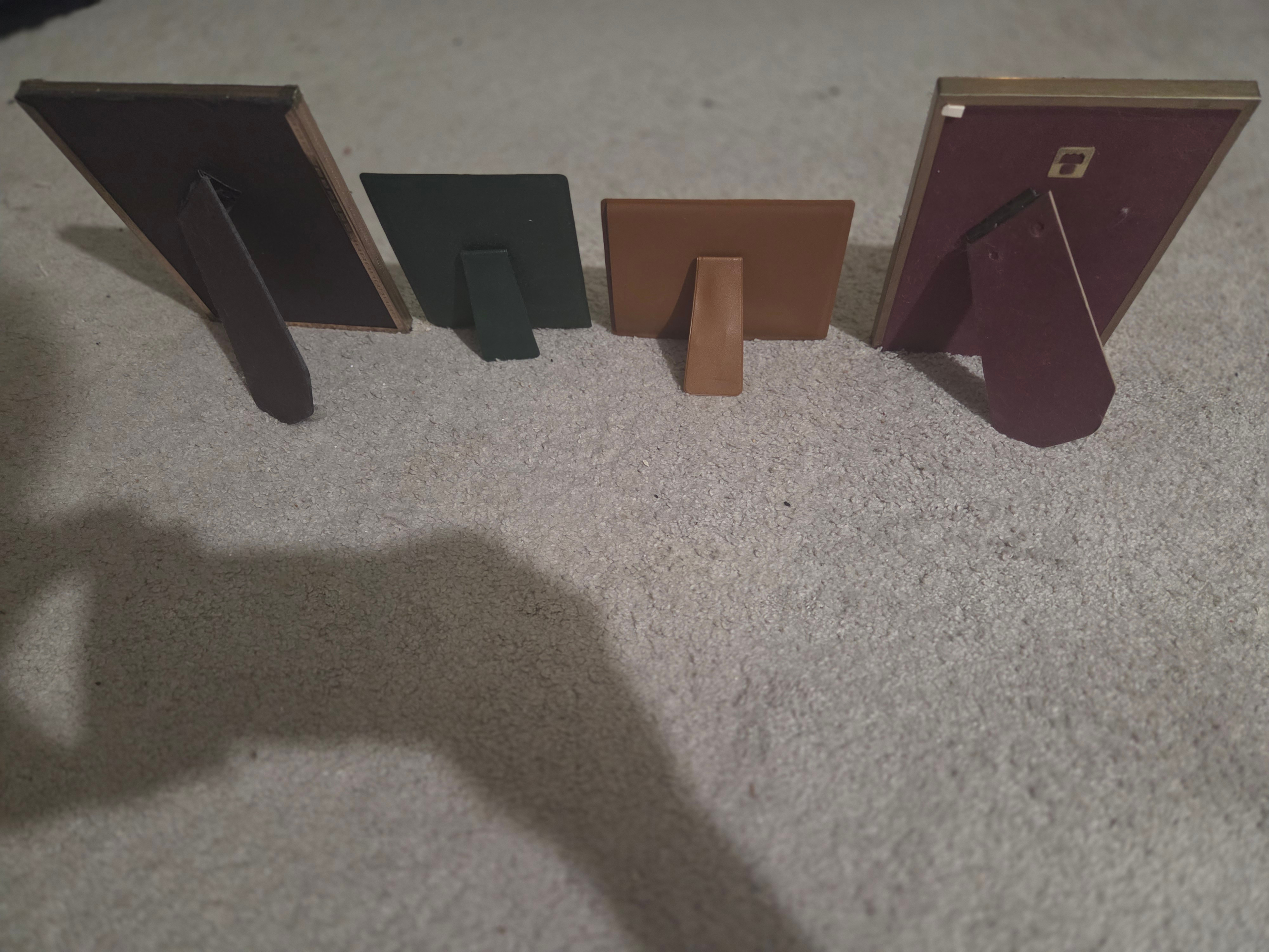 4 Vintage Tabletop Picture Frames, MCM Brass & Leather Style - photo 2