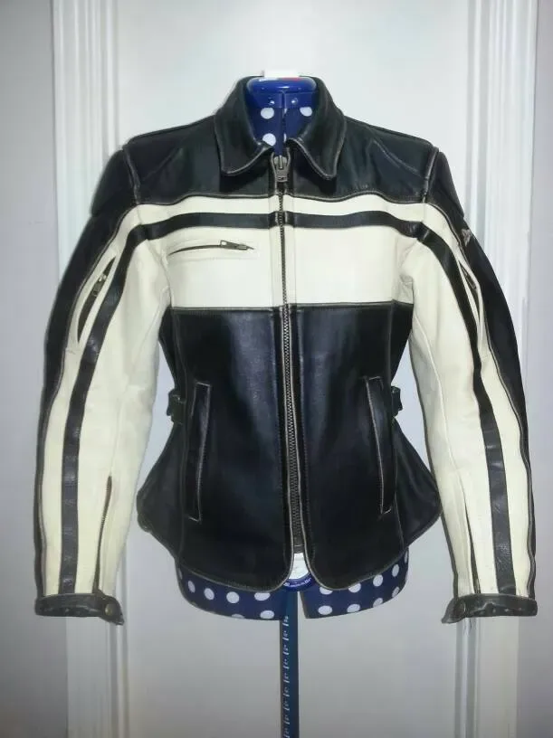 Leather Motorcycle Jacket - Vintage Joe Rocket - Black And Wh...