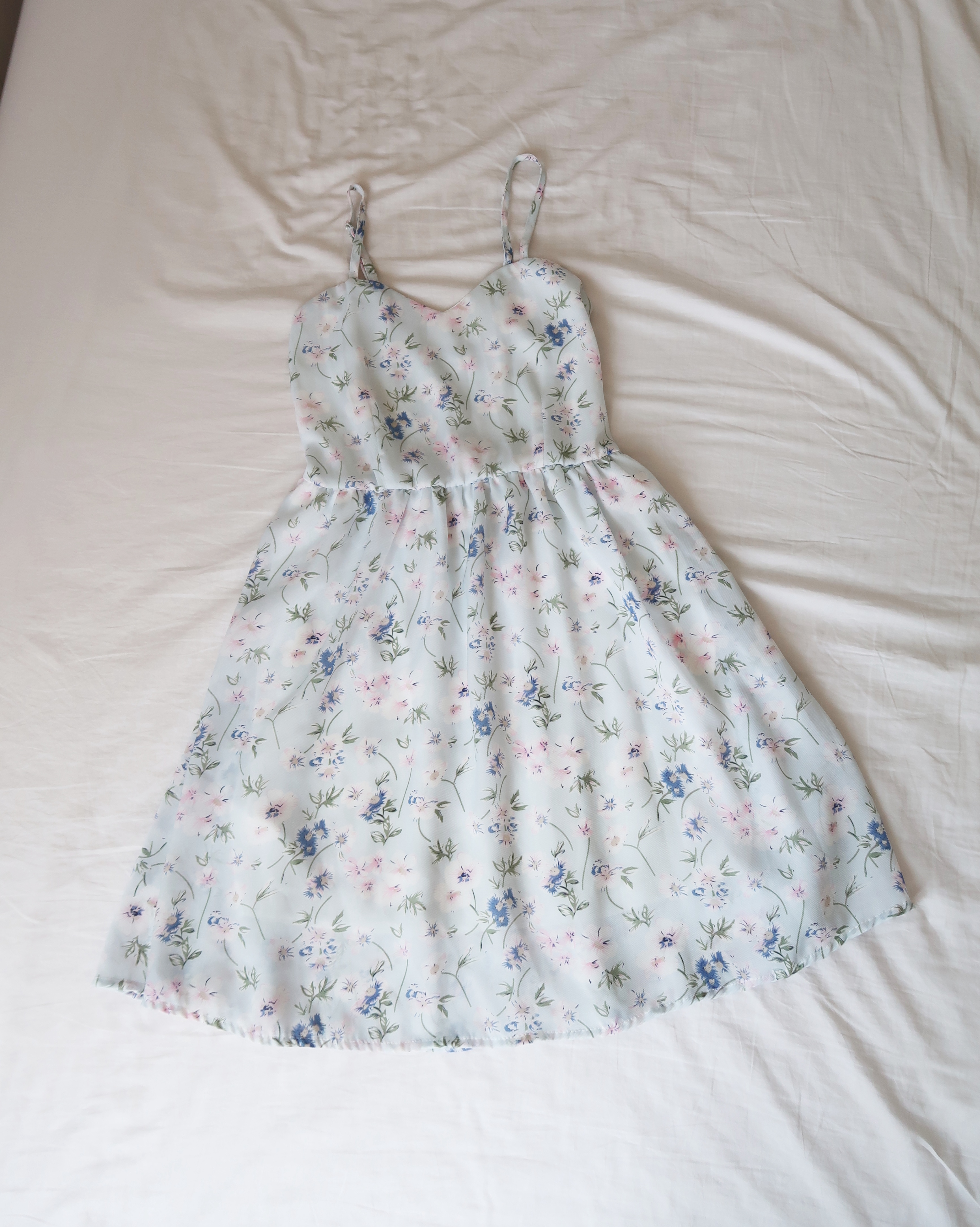 Cute Light Blue Floral Print Mini Summer Dress