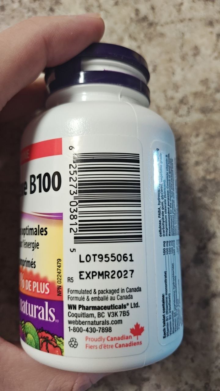B100 Complex Vitamins – Webber Naturals – Opened, Mostly Full - photo 3