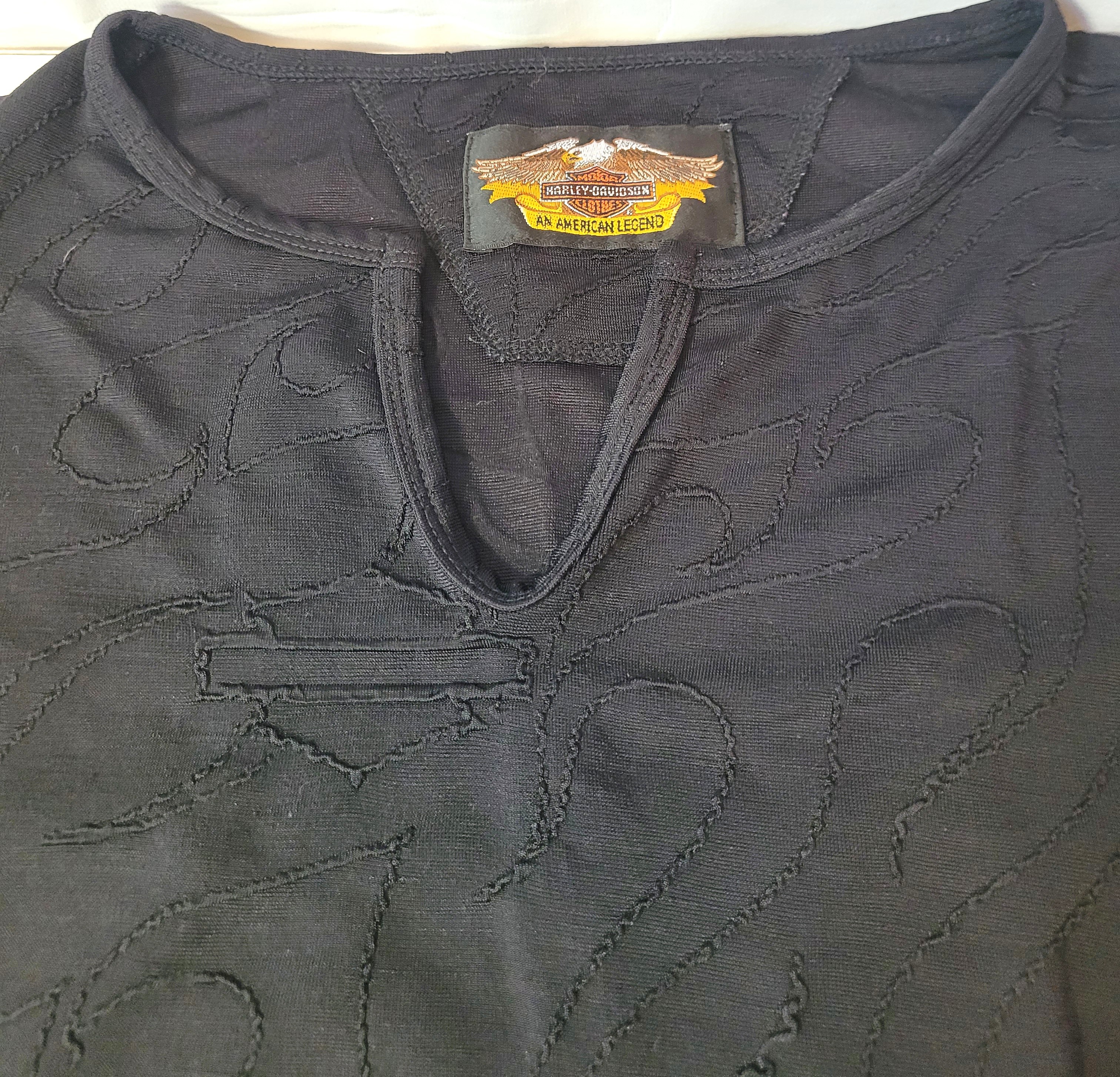 Circa 1990s Harley Davidson Black Flame Textured Knit Split Top - photo 2