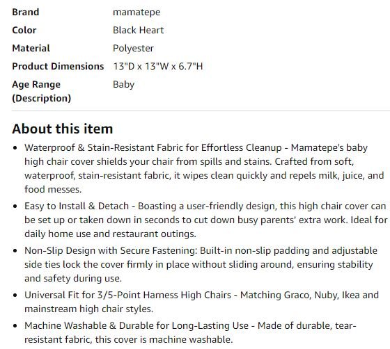 NEW~ Mamatepe Baby High Chair Seat Cover Replacement - photo 4