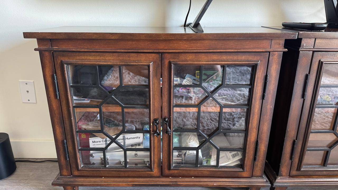 Dark Wood Media Console with Glass Doors - 2 pieces - photo 2