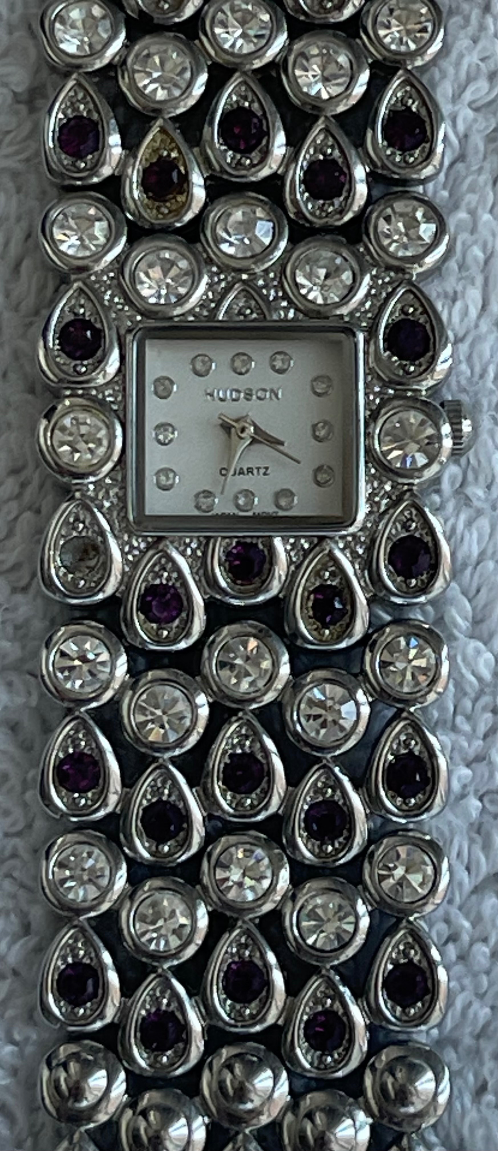 Vintage Hudson Purple Rhinestone Watch HW13-L43 (Needs Battery) - photo 3