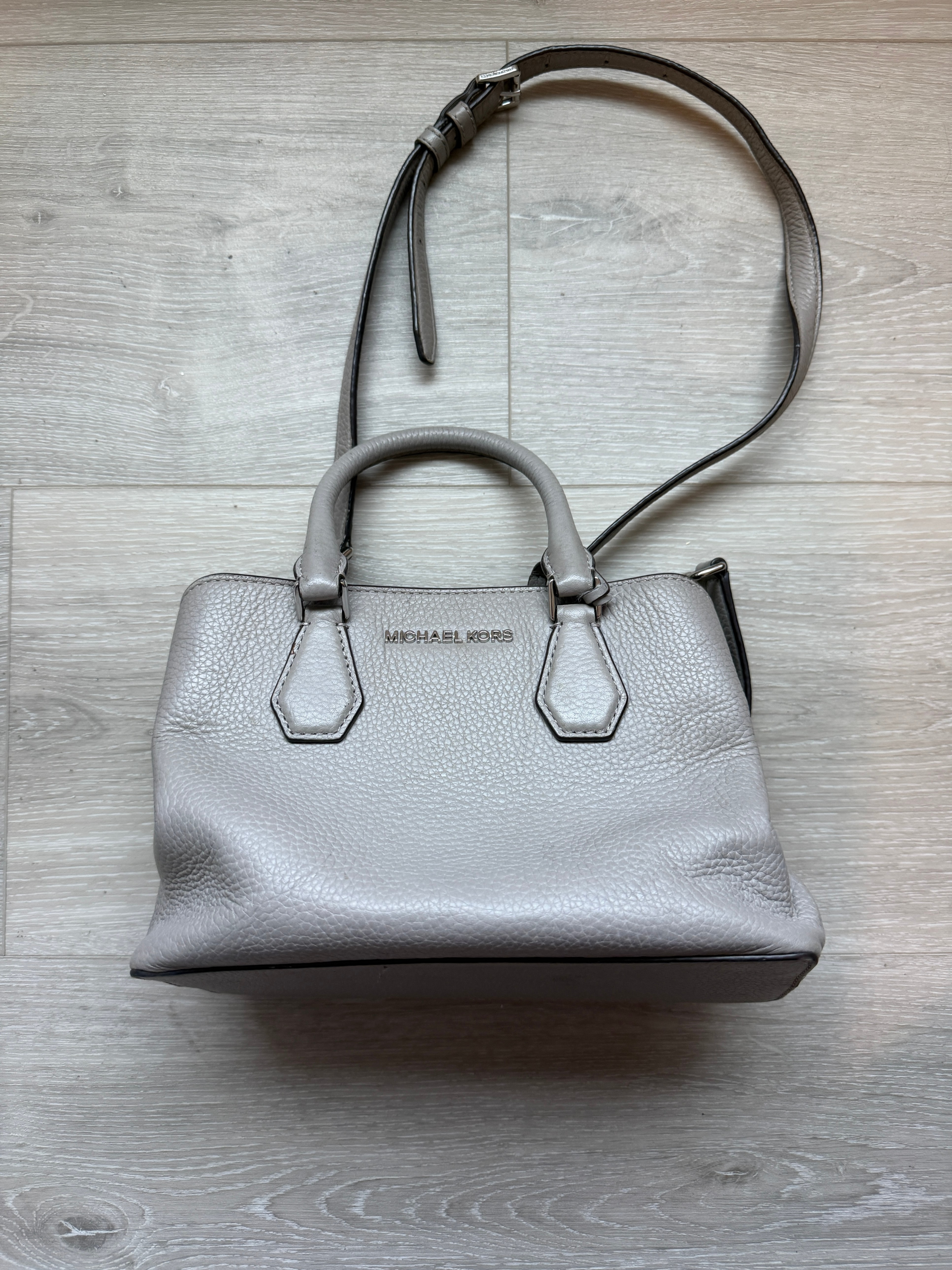 Michael Kors Grey Pebbled Leather Satchel Crossbody